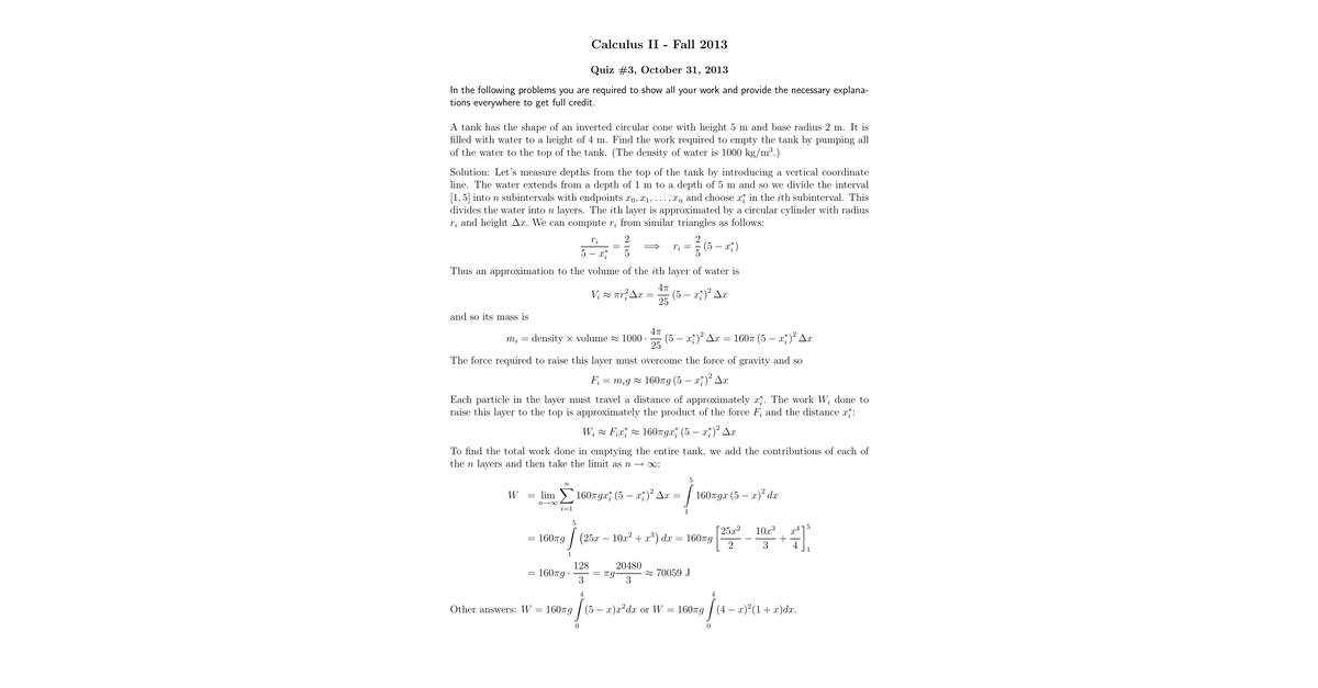 Calculus II 11 Fall 2013 Quiz03 Solutions