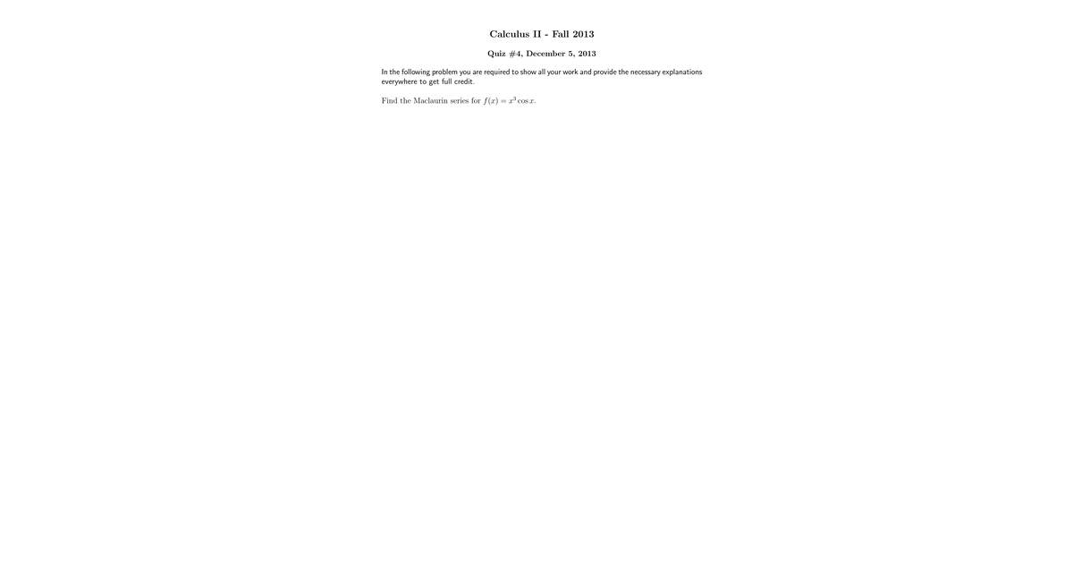 Calculus II 11 Fall 2013 Quiz04