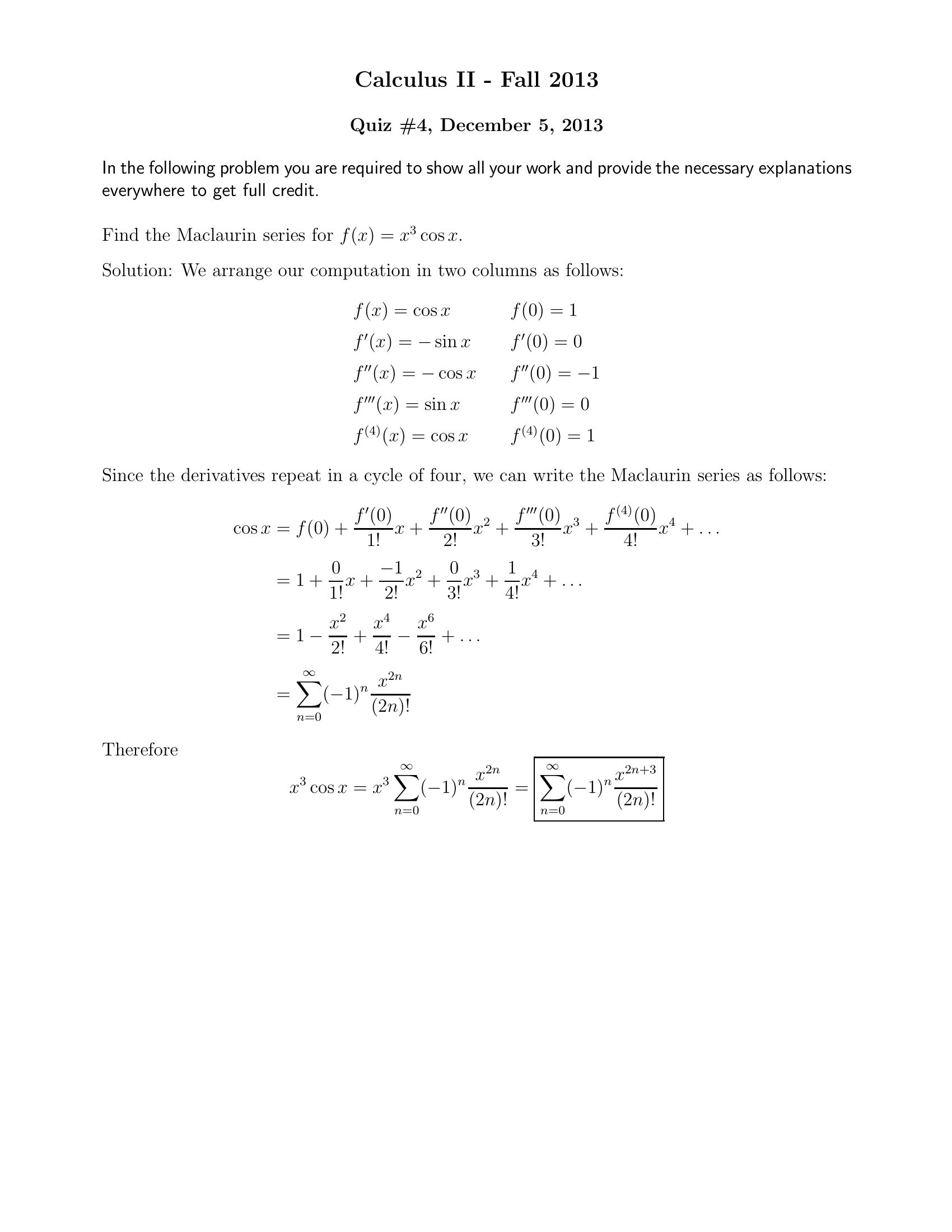 Calculus Ii 11 Fall 2013 Quiz04Solutions