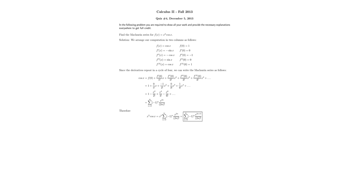 Calculus II 11 Fall 2013 Quiz04solutions