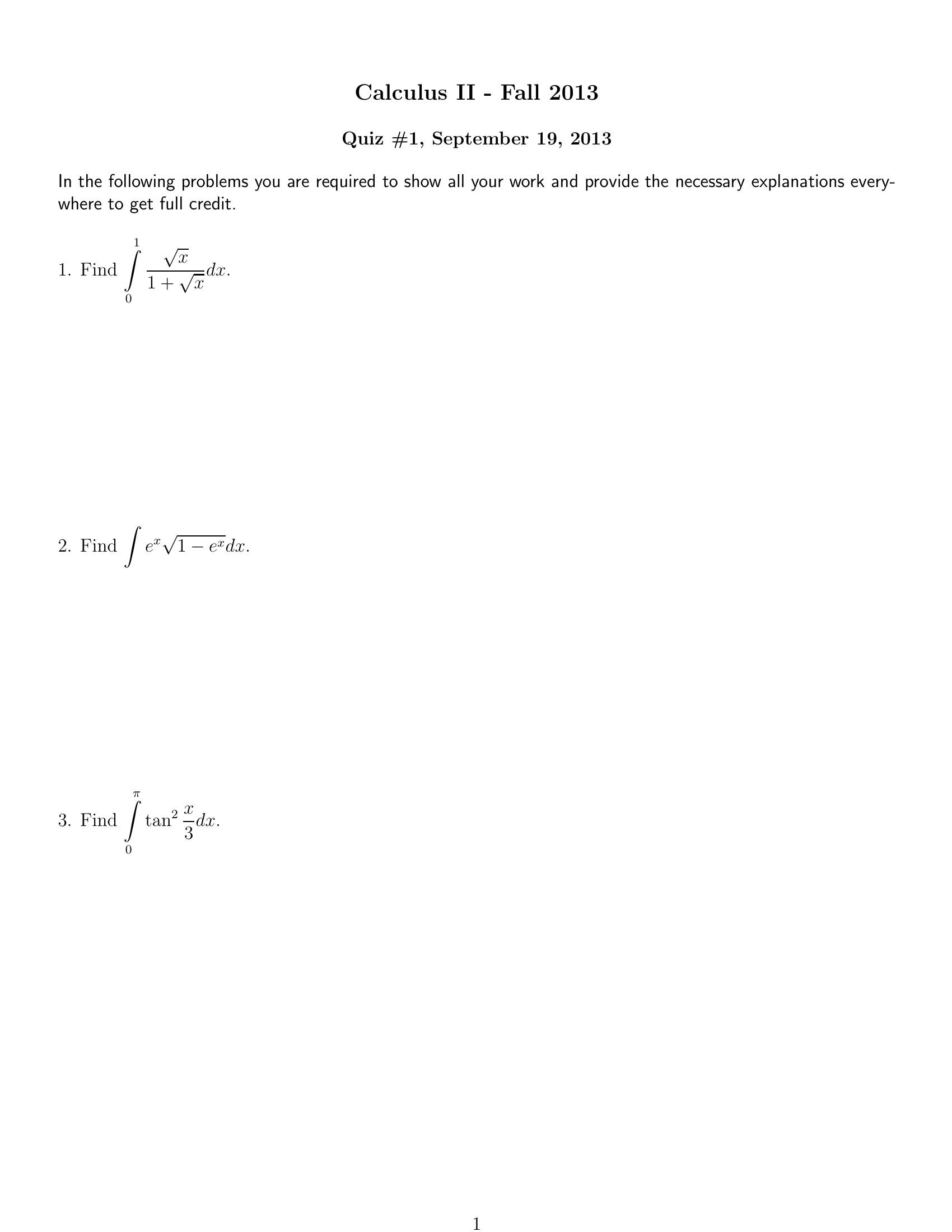 Calculus Ii 11 Fall 2013 Quiz1Ver1
