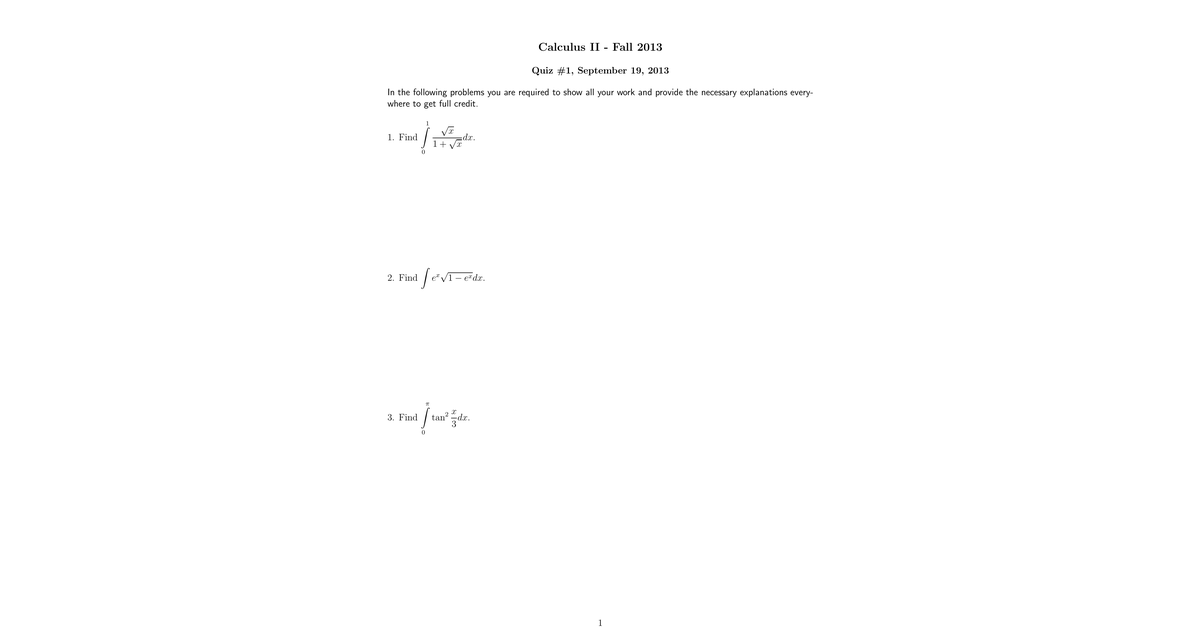 Calculus II 11 Fall 2013 Quiz1ver1