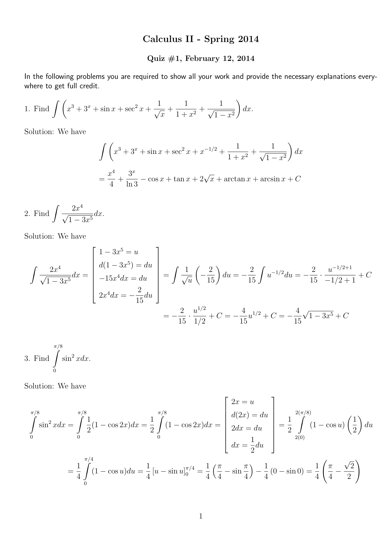 Calculus Ii 12 Spring 2014 Quiz1S