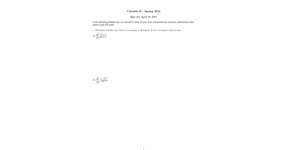 Calculus II 12 Spring 2014 Quiz4