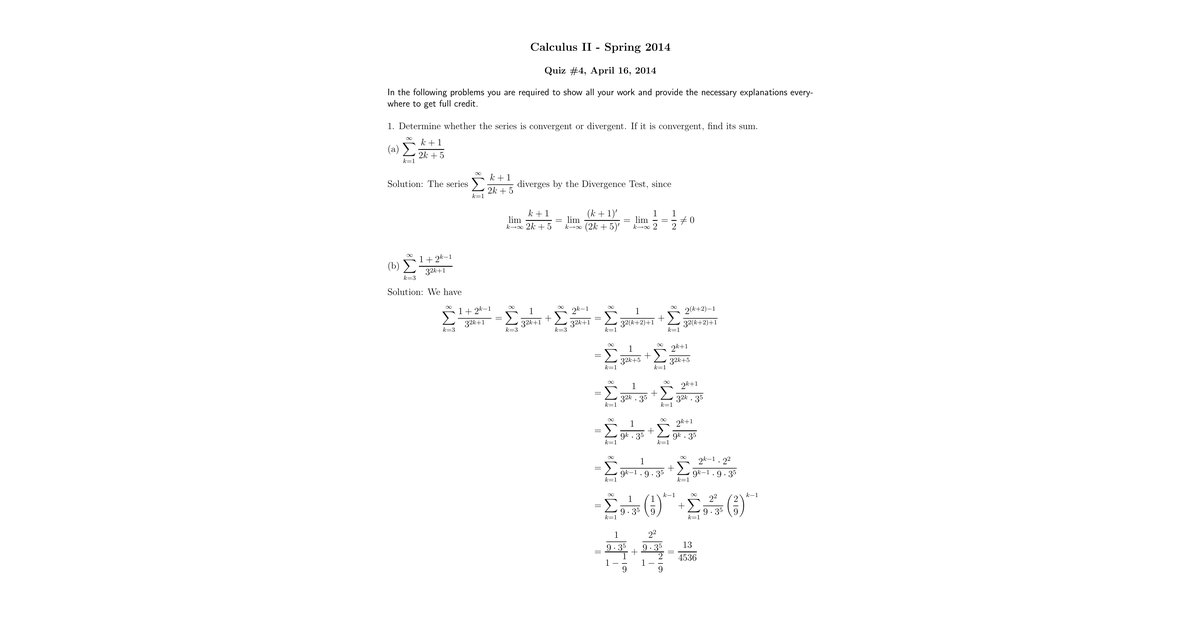 Calculus II 12 Spring 2014 Quiz4s