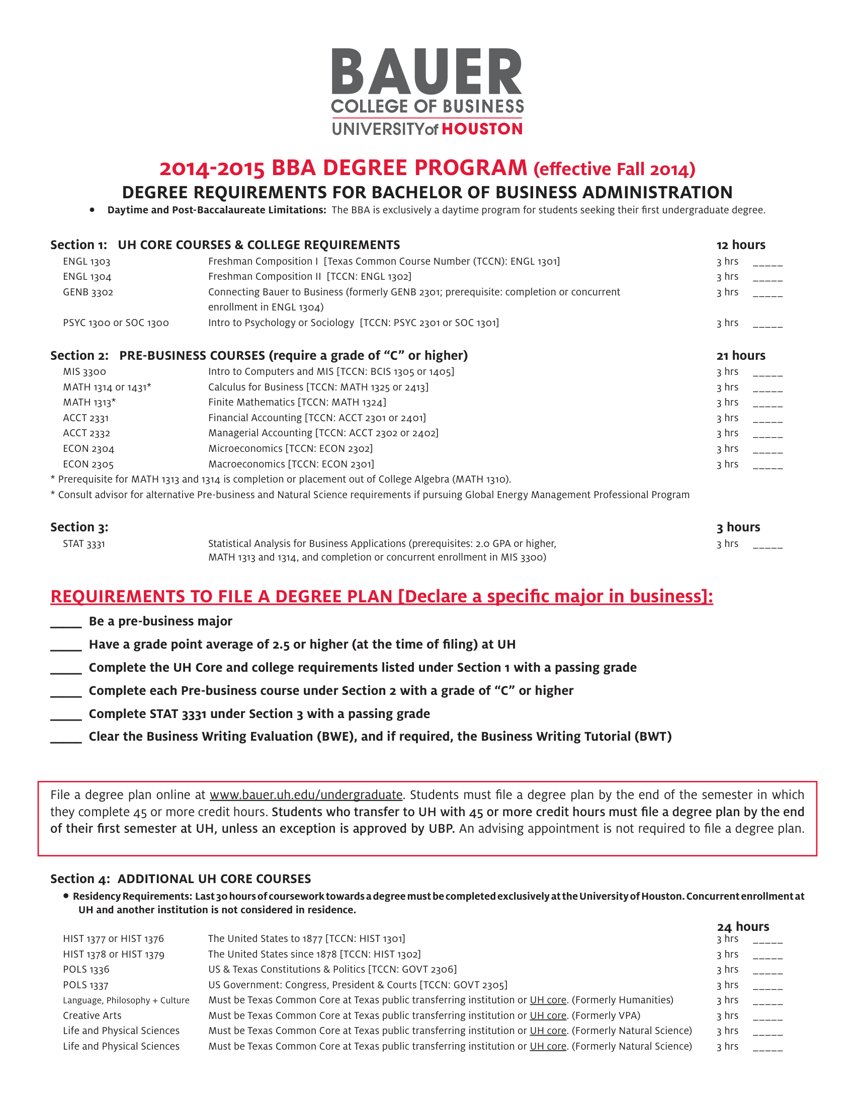 2014 Bba Degree Plan