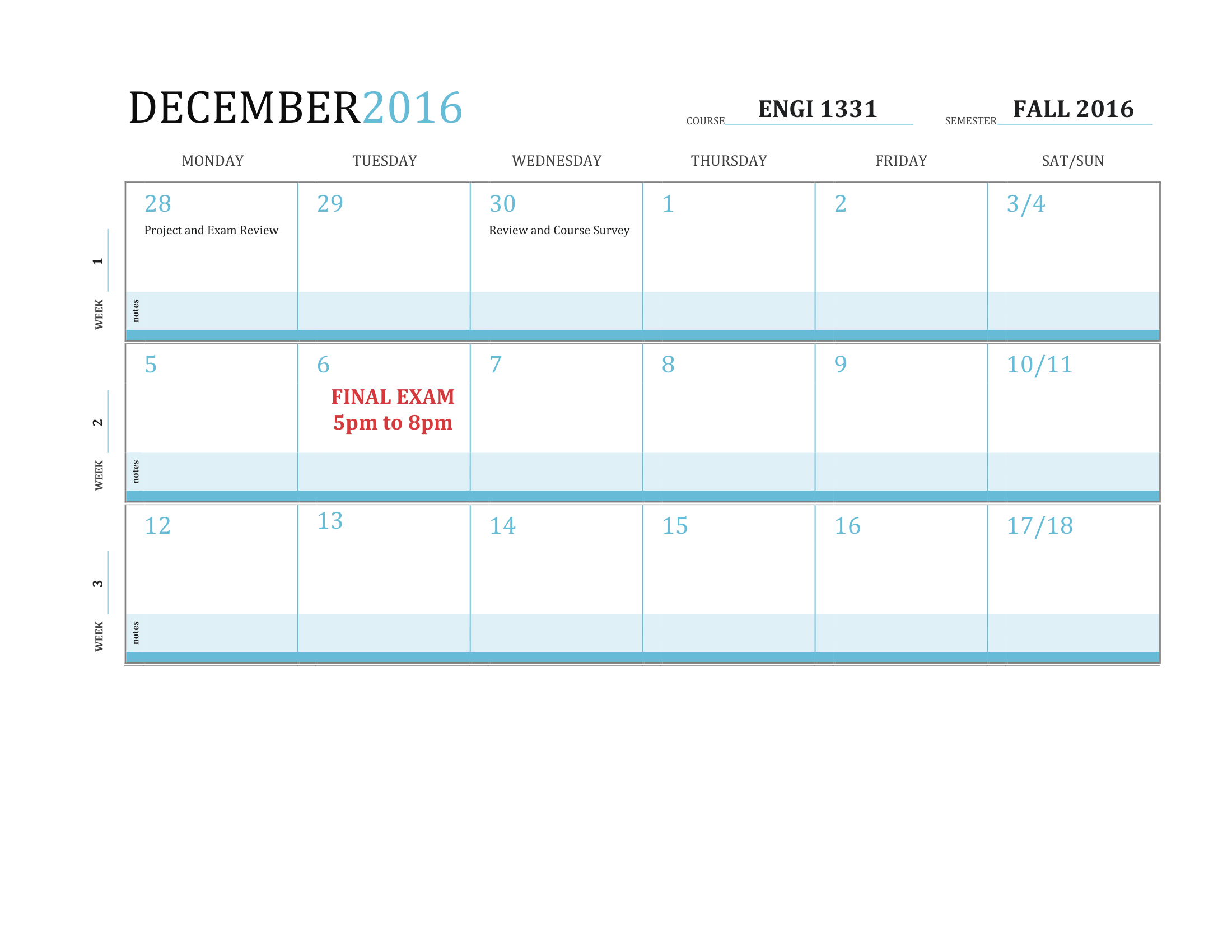 Engi1331 Fall2016 Calendar Mw