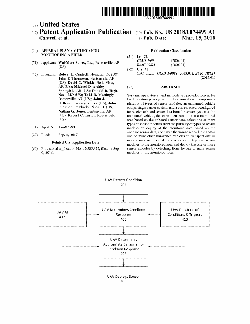 Patent US20180074499A1 — page 1