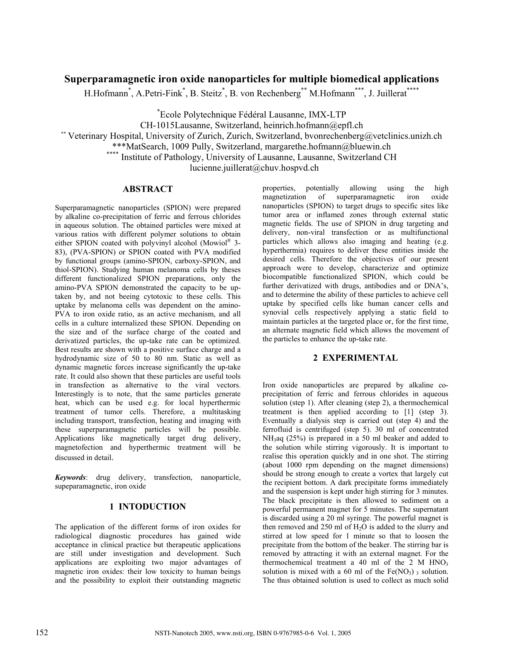 Superparamagnetic iron oxide nanoparticles for multiple biomedical applications