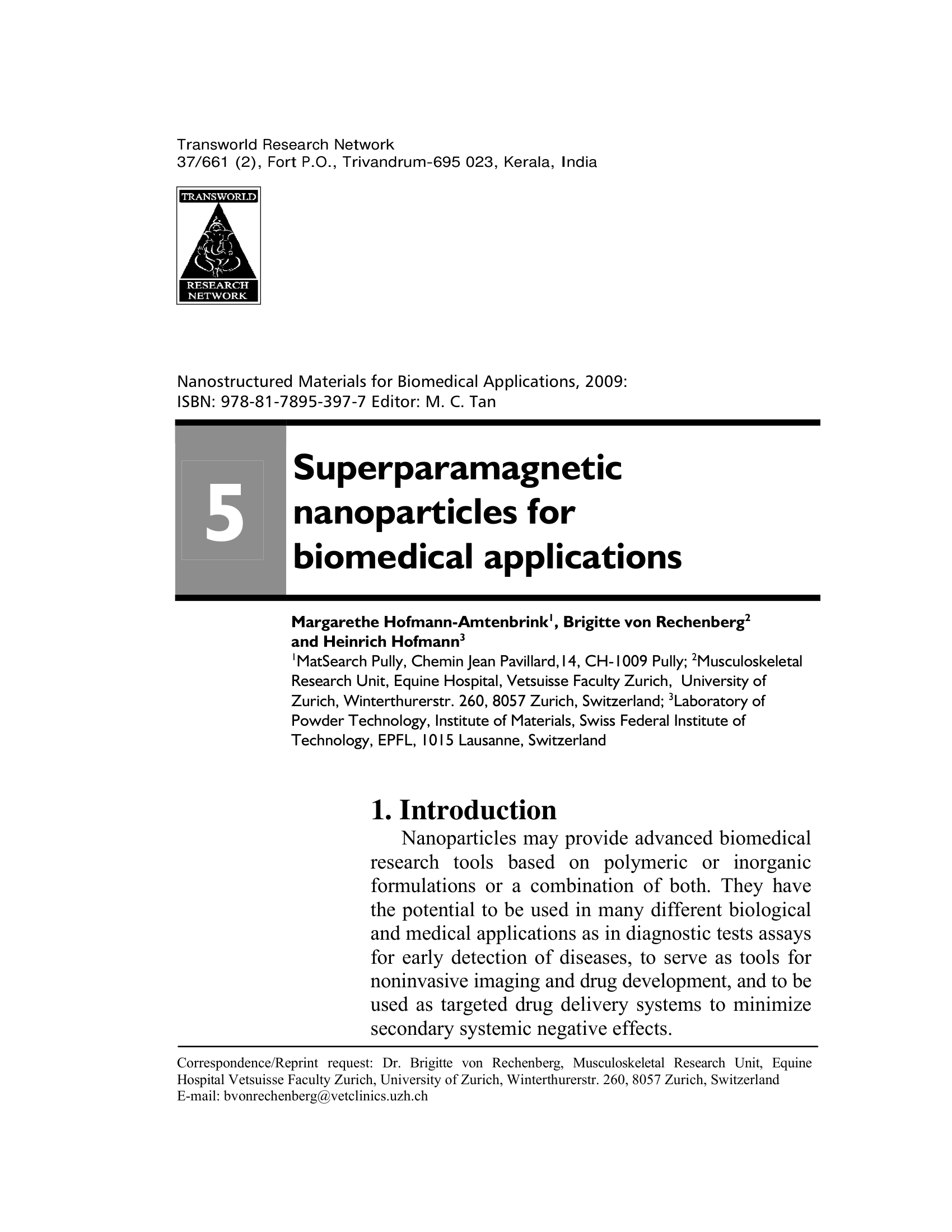 Superparamagnetic nanoparticles for biomedical applications