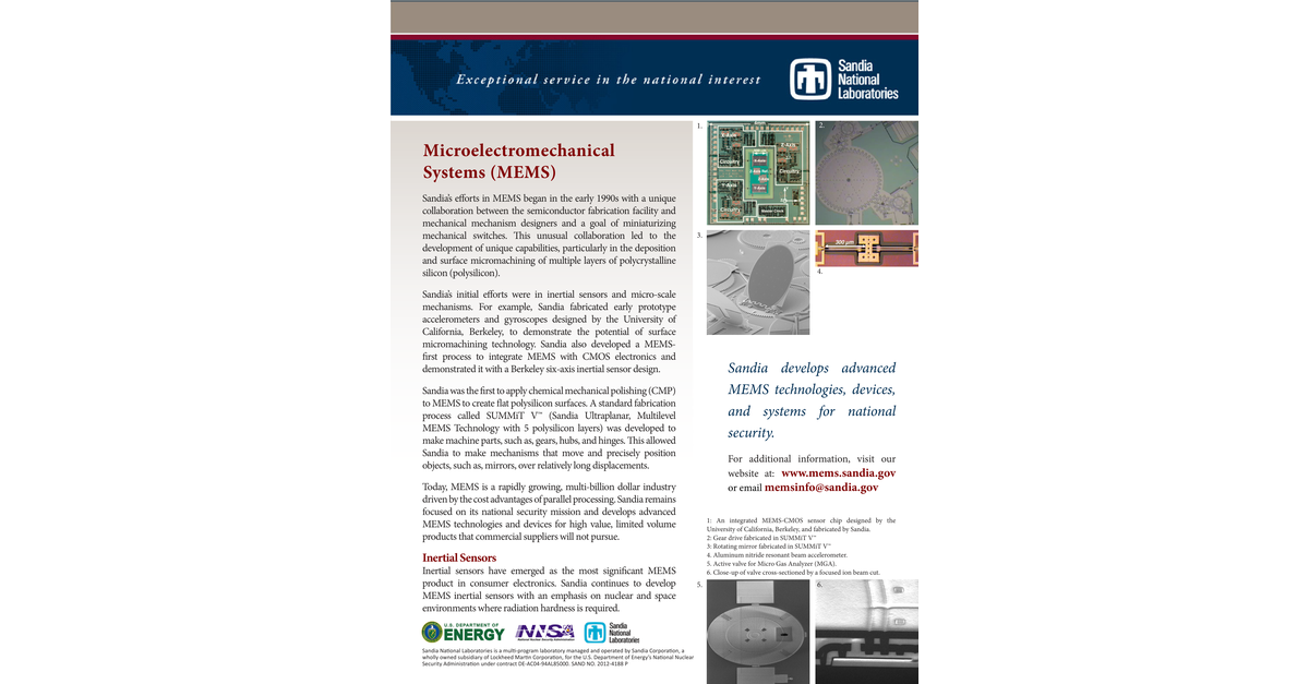 Fact Sheet Microelectromechanical Systems SAND2012 4188P