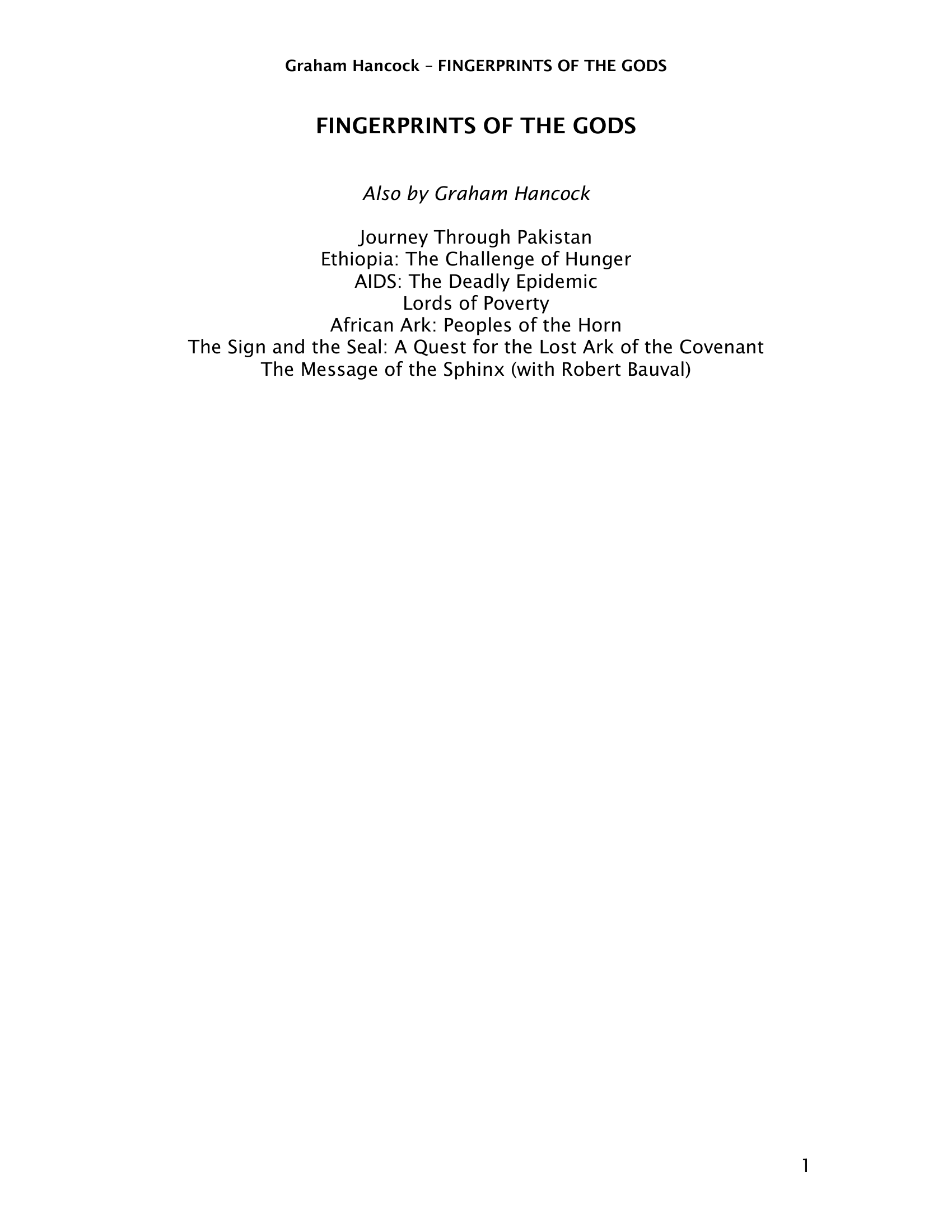 Fingerprints Of The Gods Graham Hancock