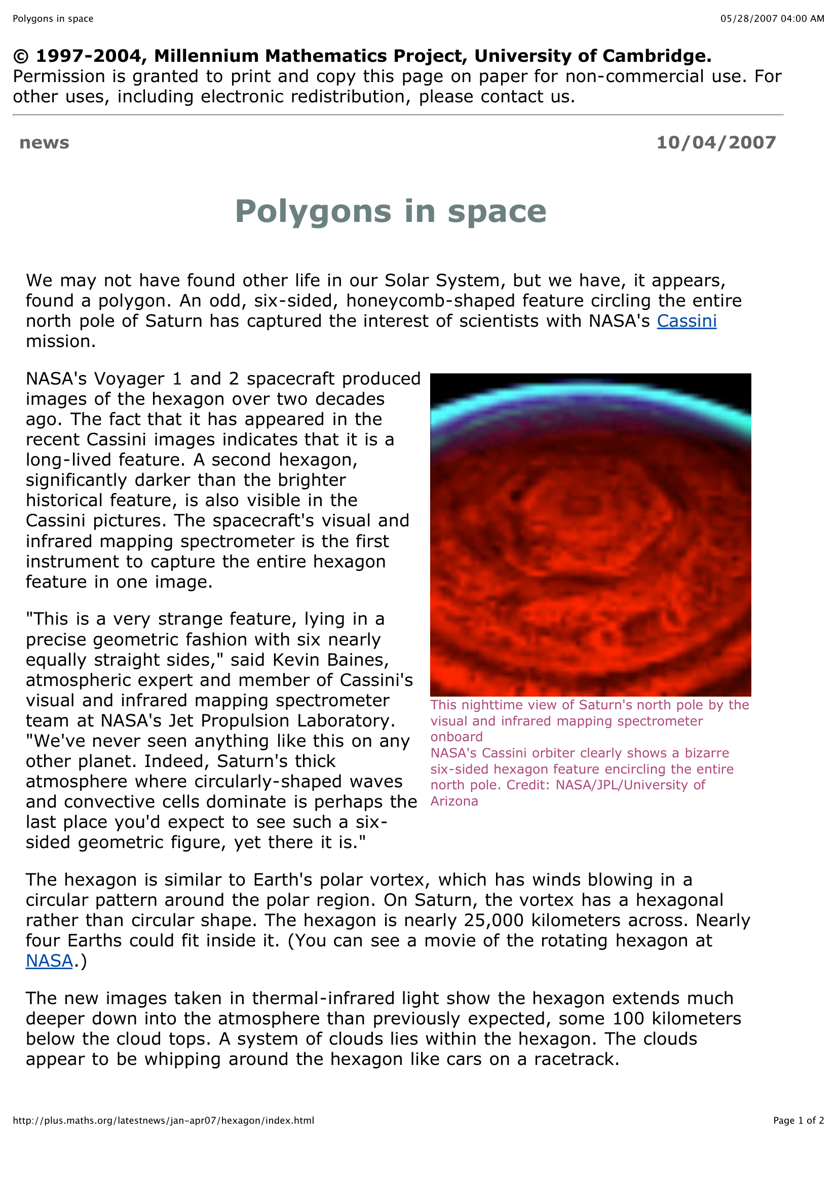 Polygons In Space Zeshoek Saturnus