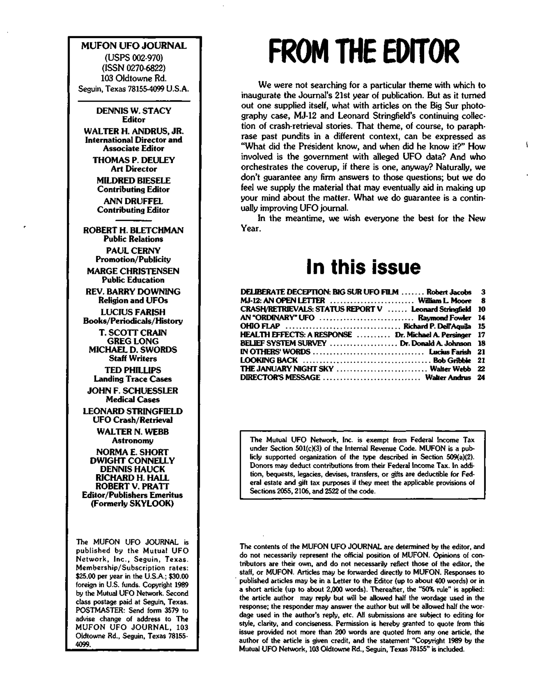 Mufon Ufo Journal 1989 1. January