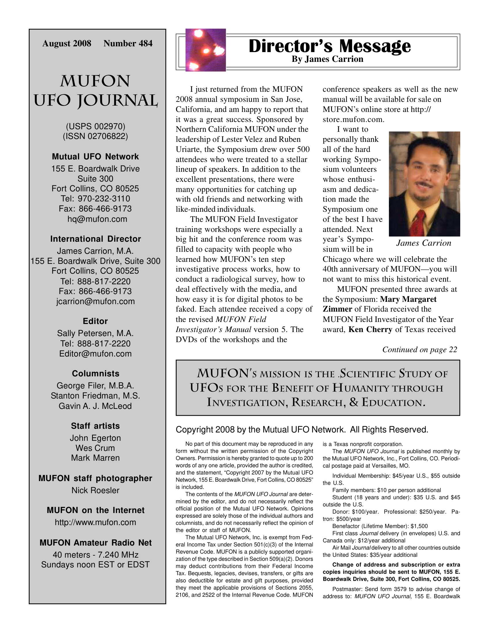 Mufon Ufo Journal 2008 8. August