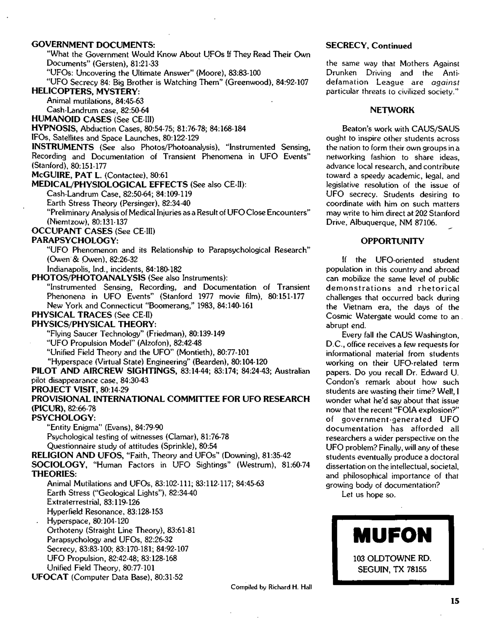 Mufon Ufo Journal 1985 11. November
