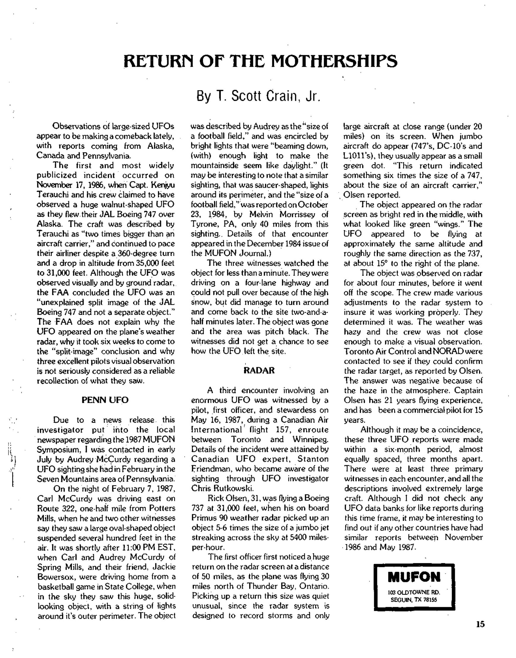 Mufon Ufo Journal 1987 10. October