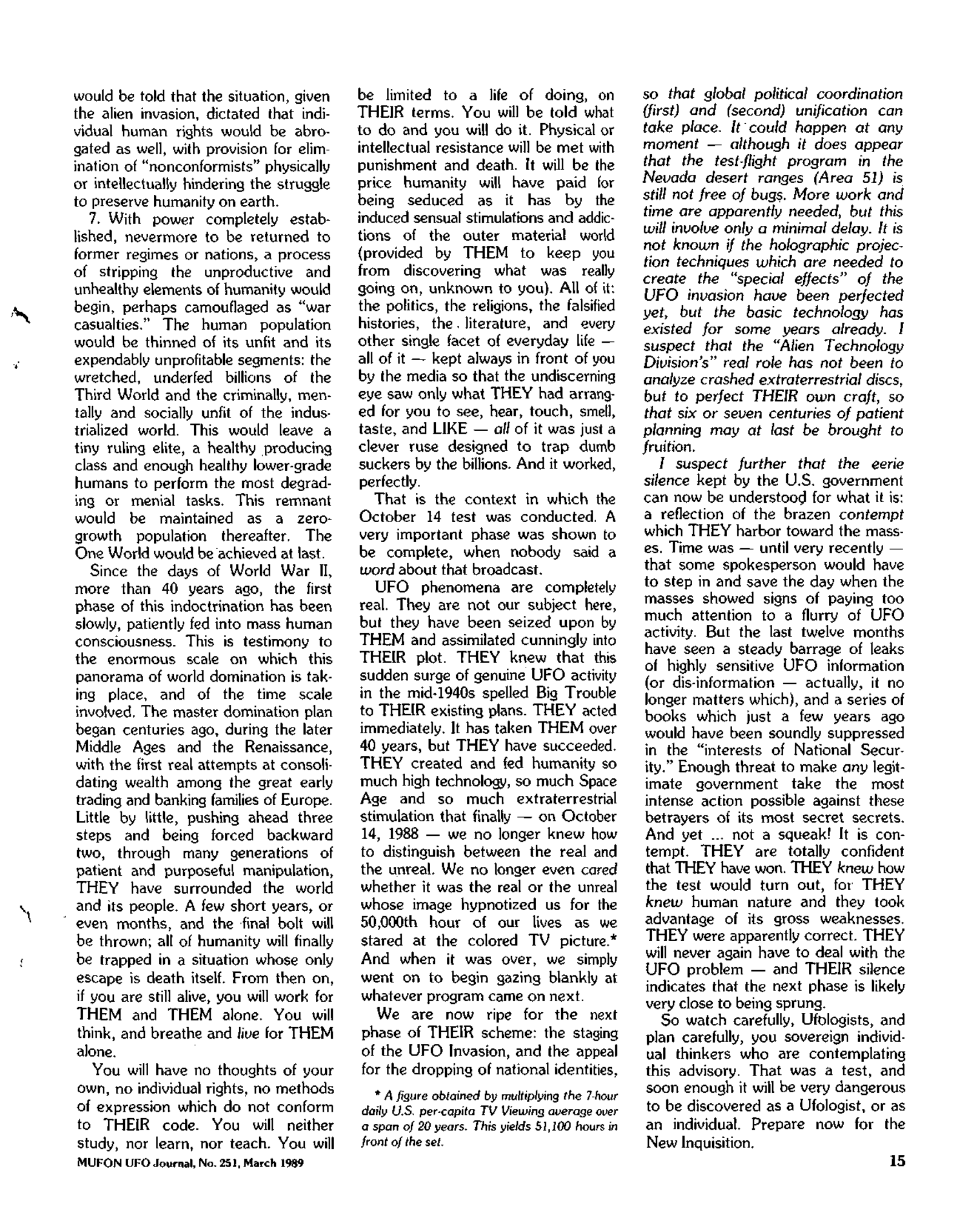 Mufon Ufo Journal 1989 3. March
