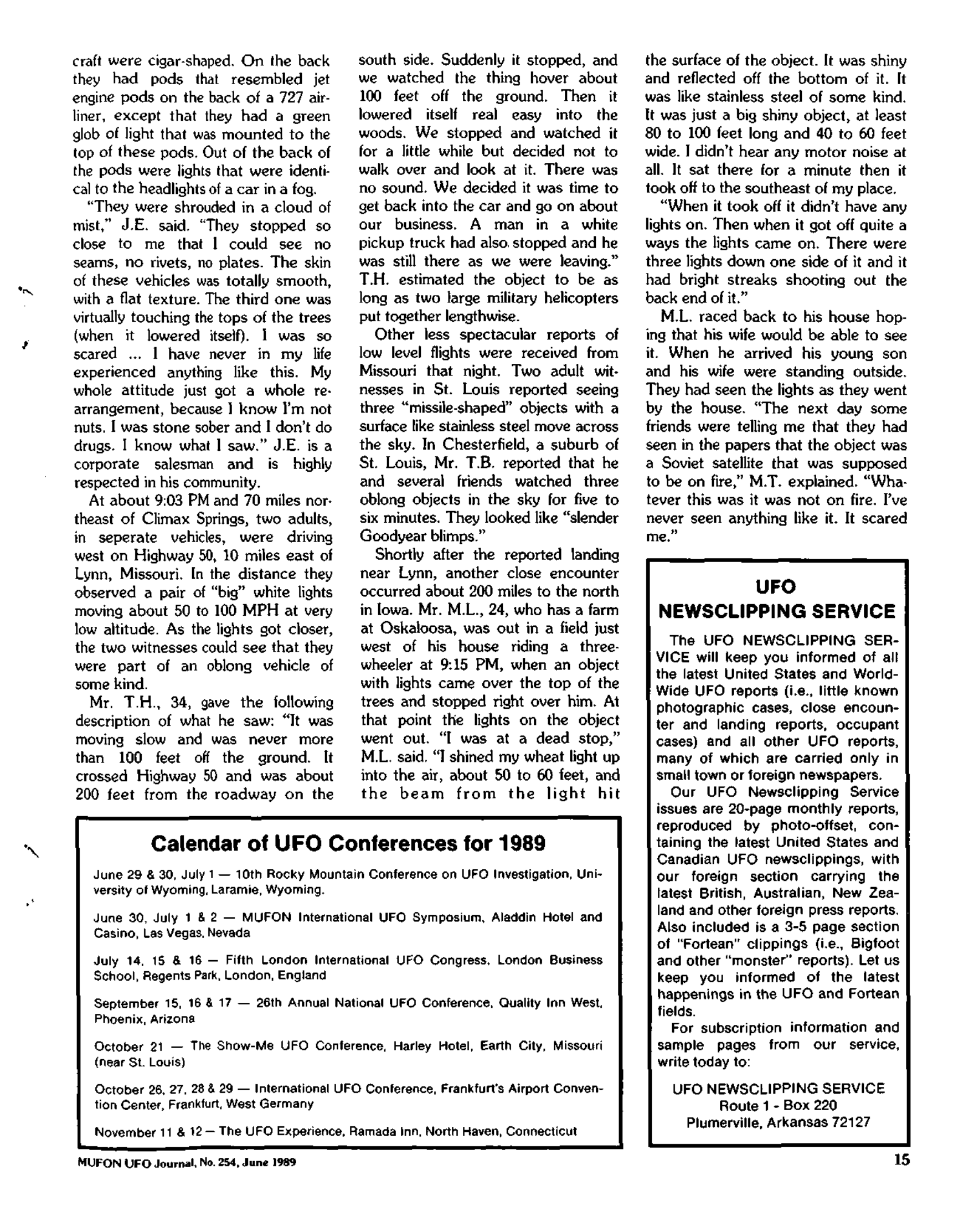 Mufon Ufo Journal 1989 6. June
