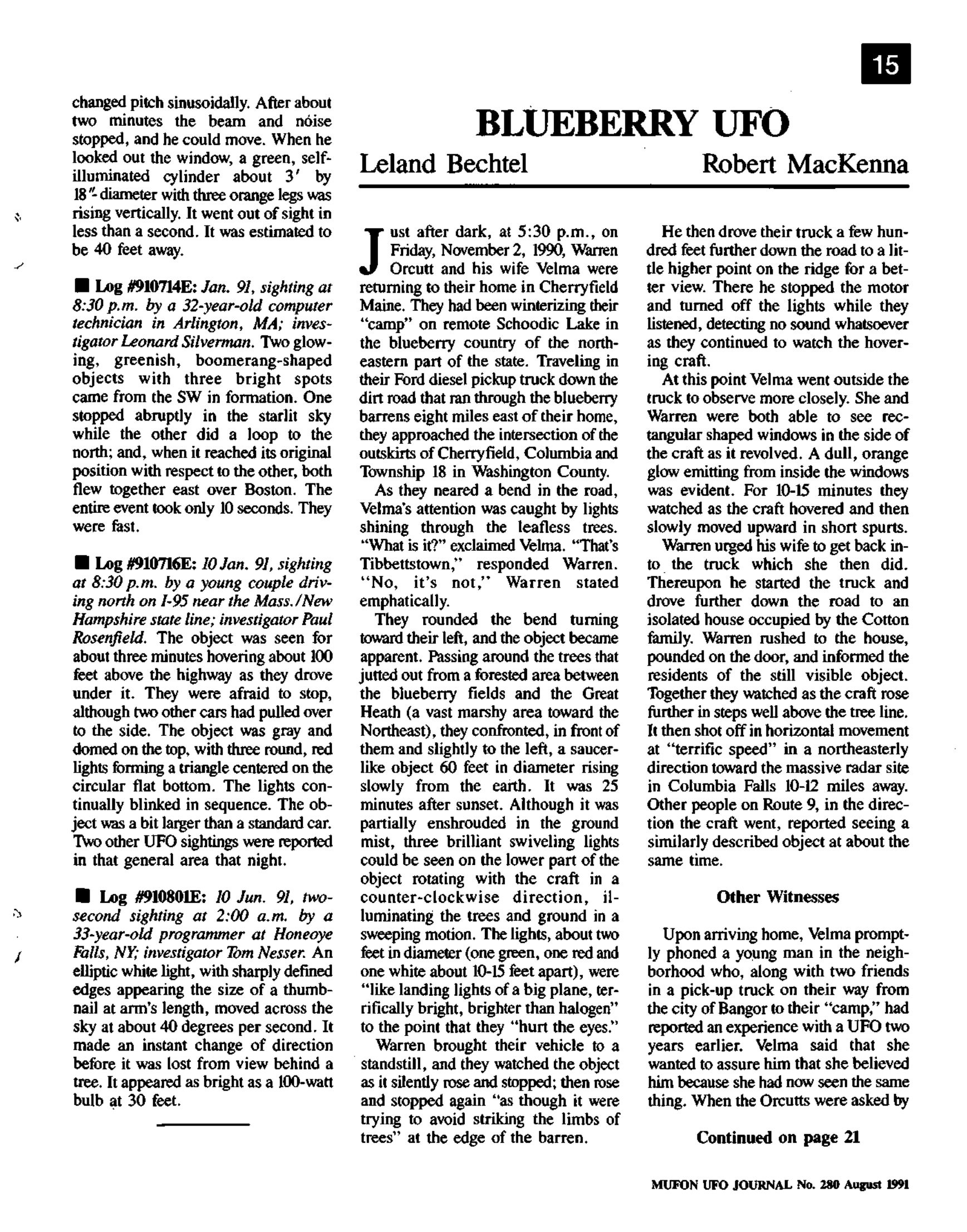 Mufon Ufo Journal 1991 8. August