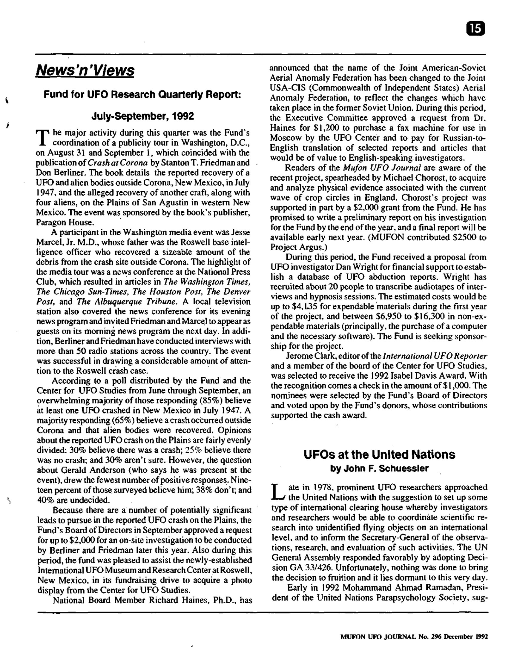 Mufon Ufo Journal 1992 12. December