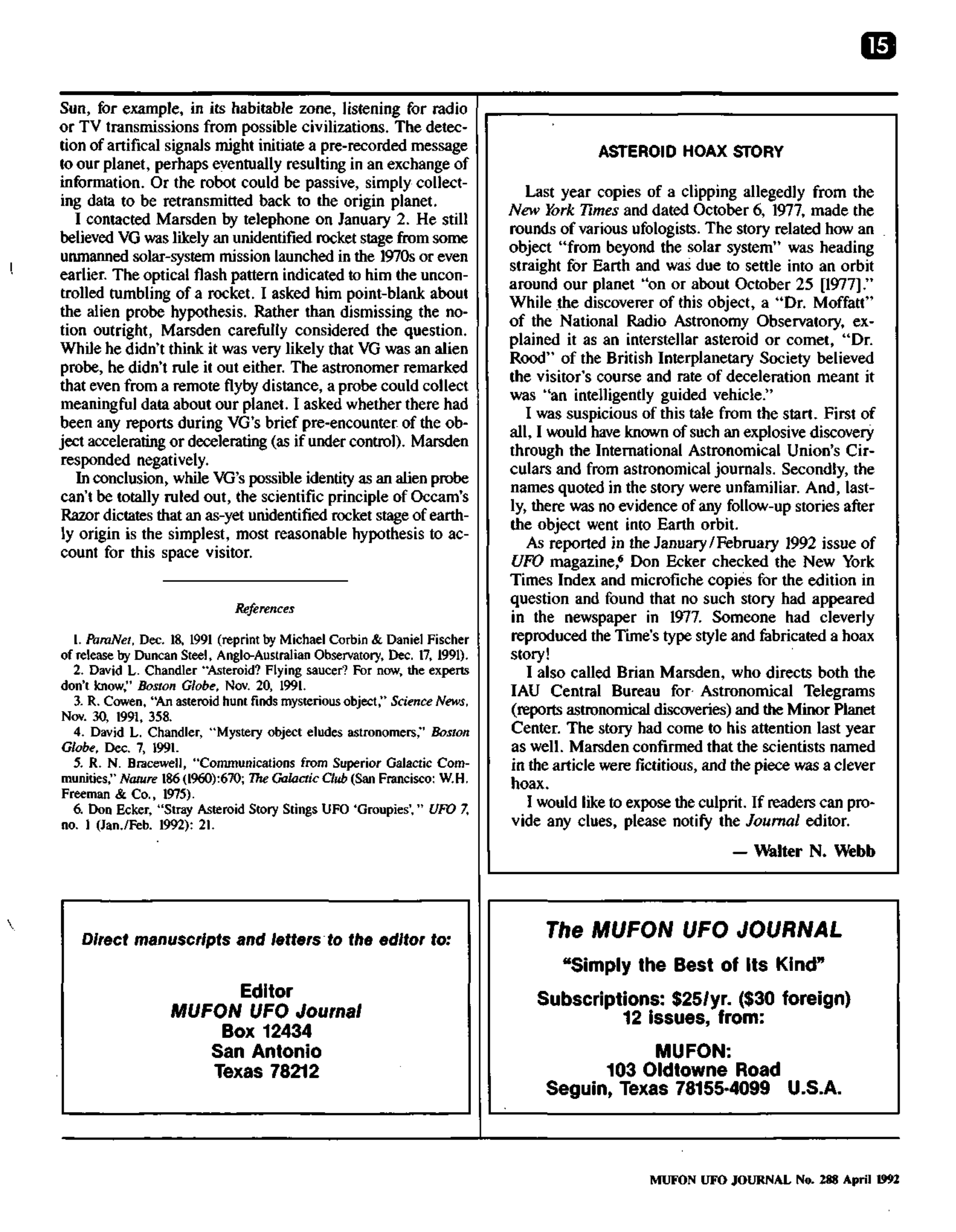 Mufon Ufo Journal 1992 4. April