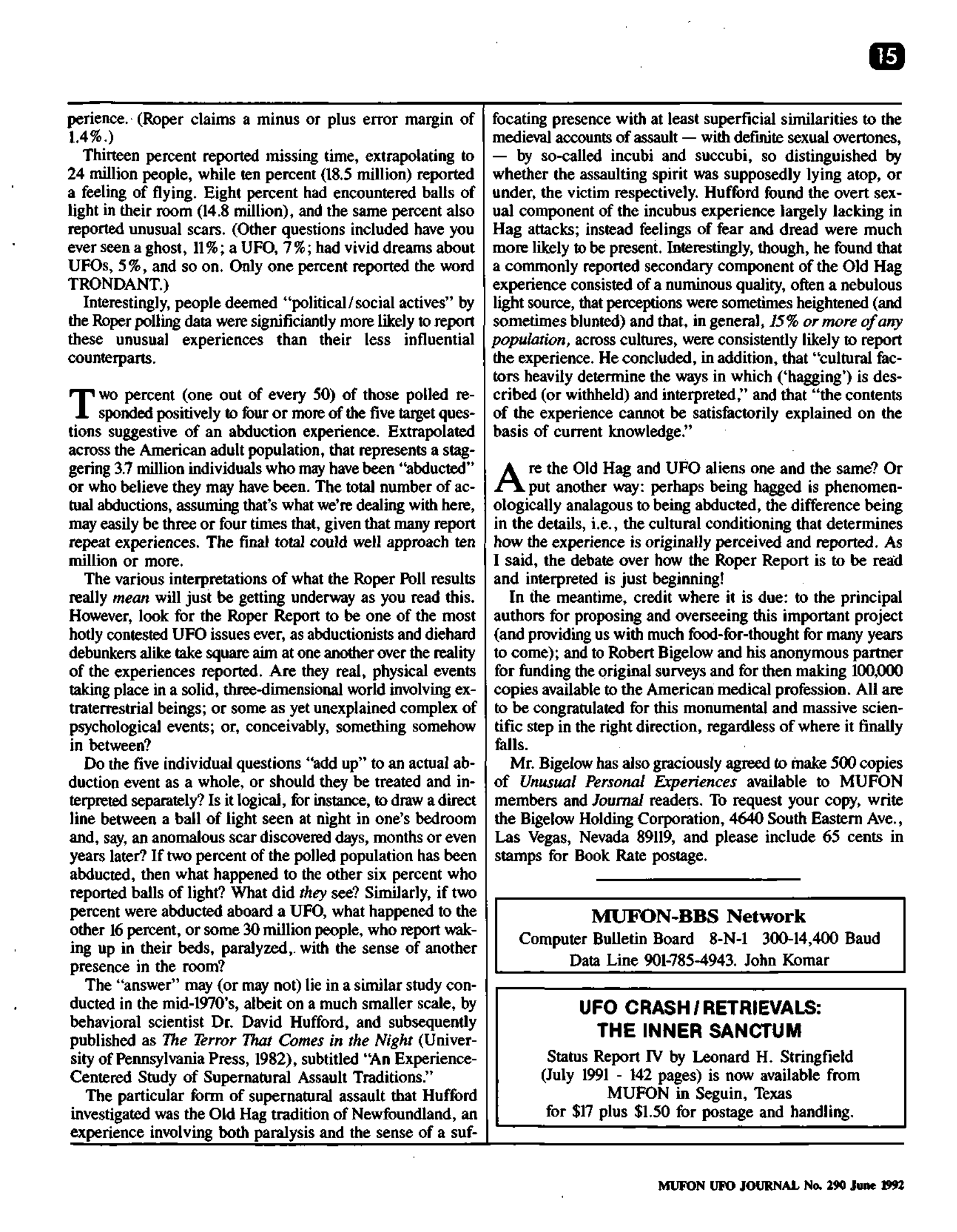 Mufon Ufo Journal 1992 6. June