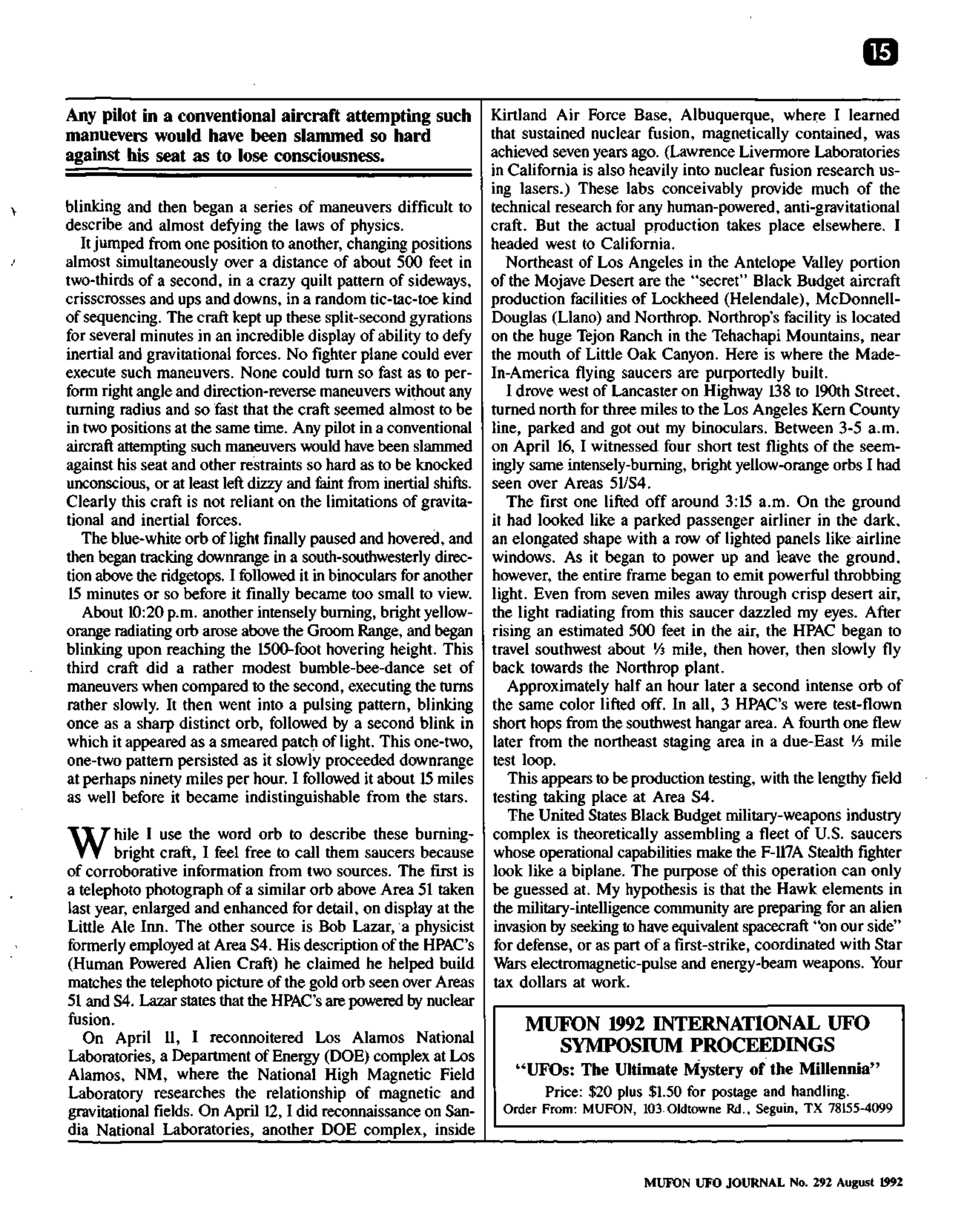 Mufon Ufo Journal 1992 8. August