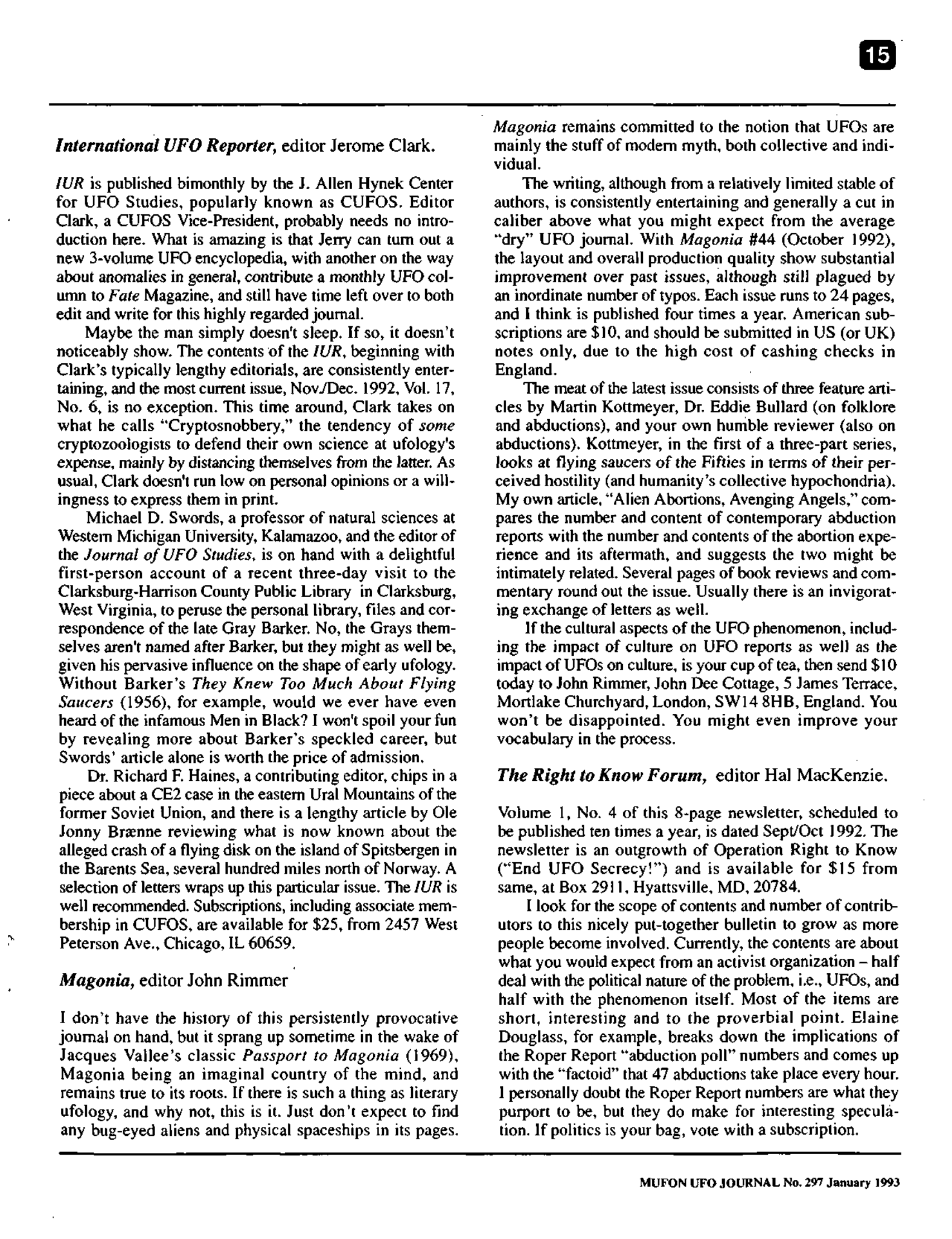 Mufon Ufo Journal 1993 1. January