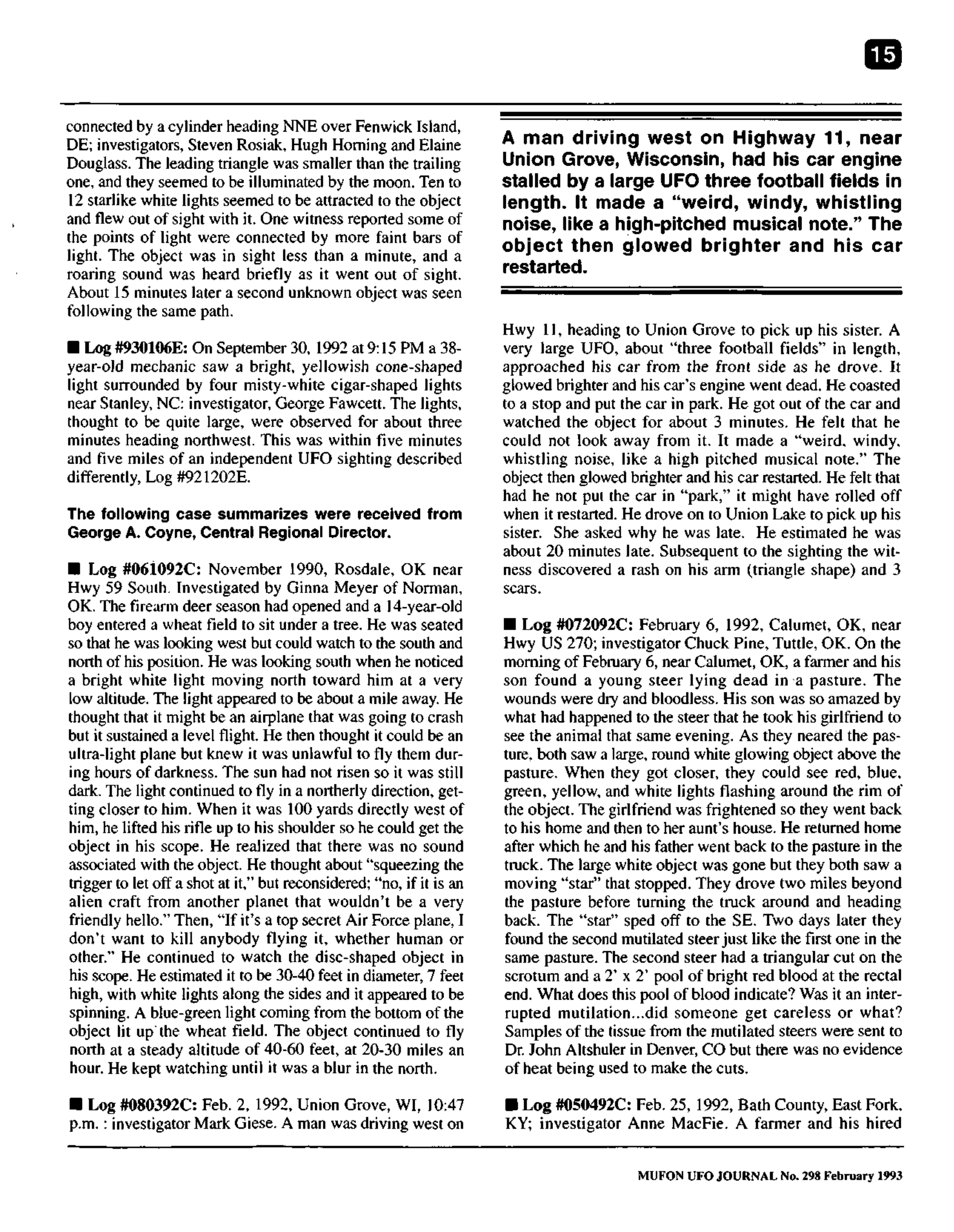 Mufon Ufo Journal 1993 2. February