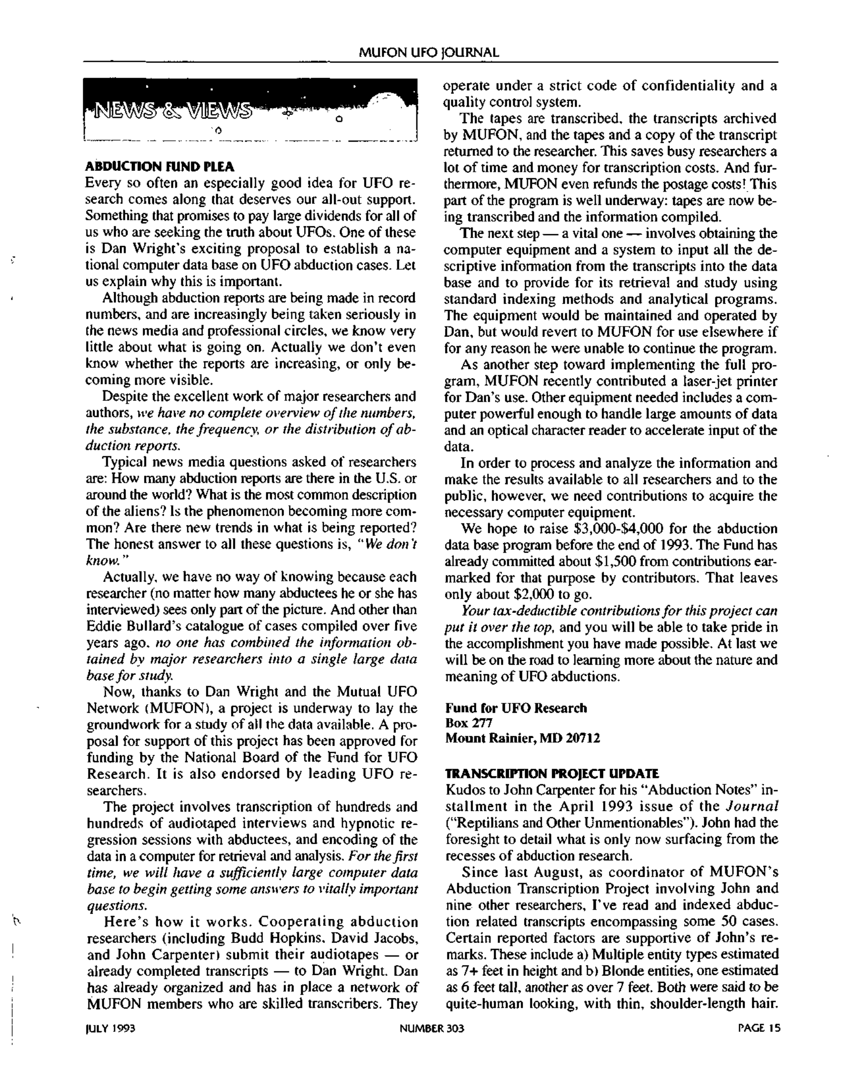 Mufon Ufo Journal 1993 7. July
