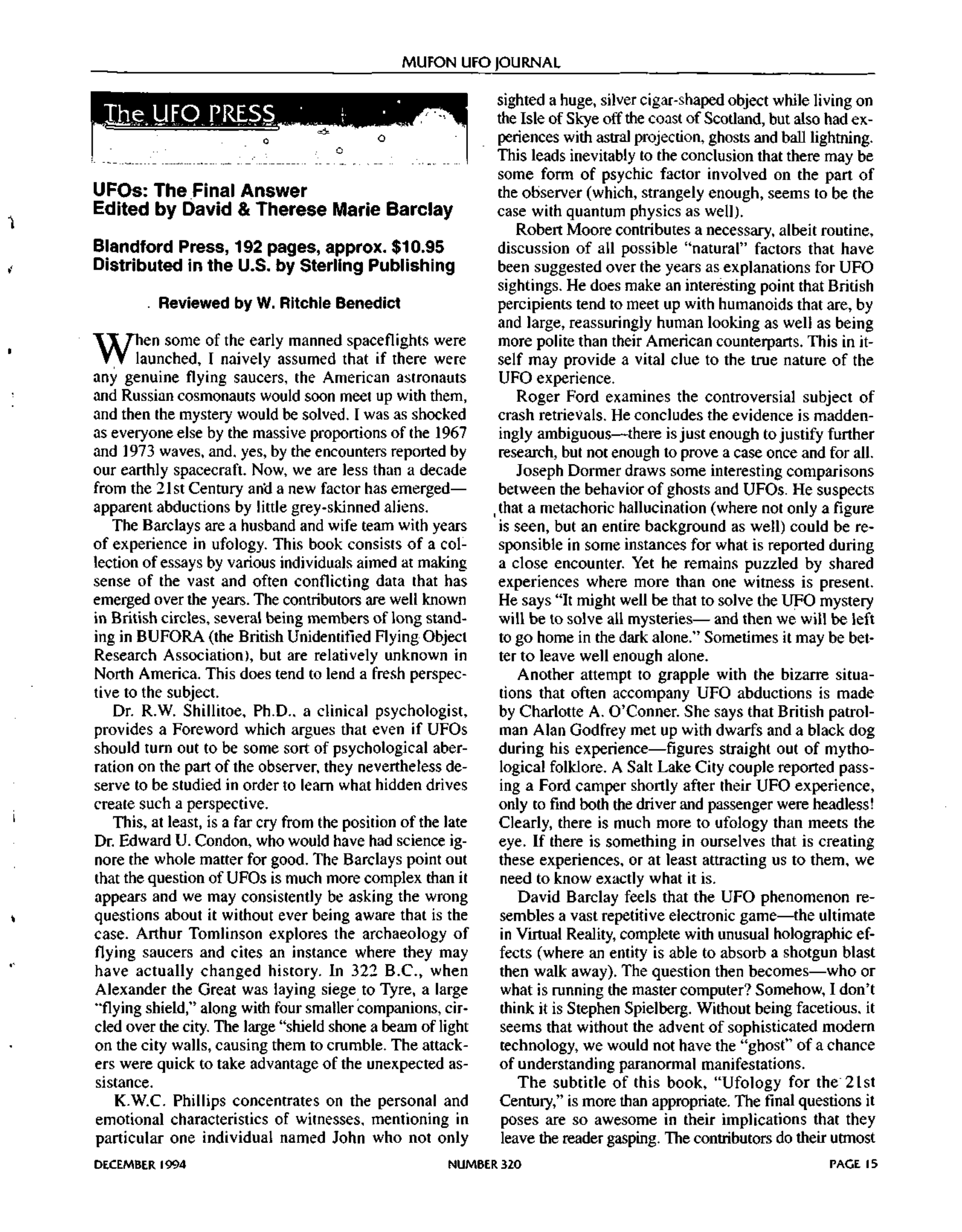 Mufon Ufo Journal 1994 12. December