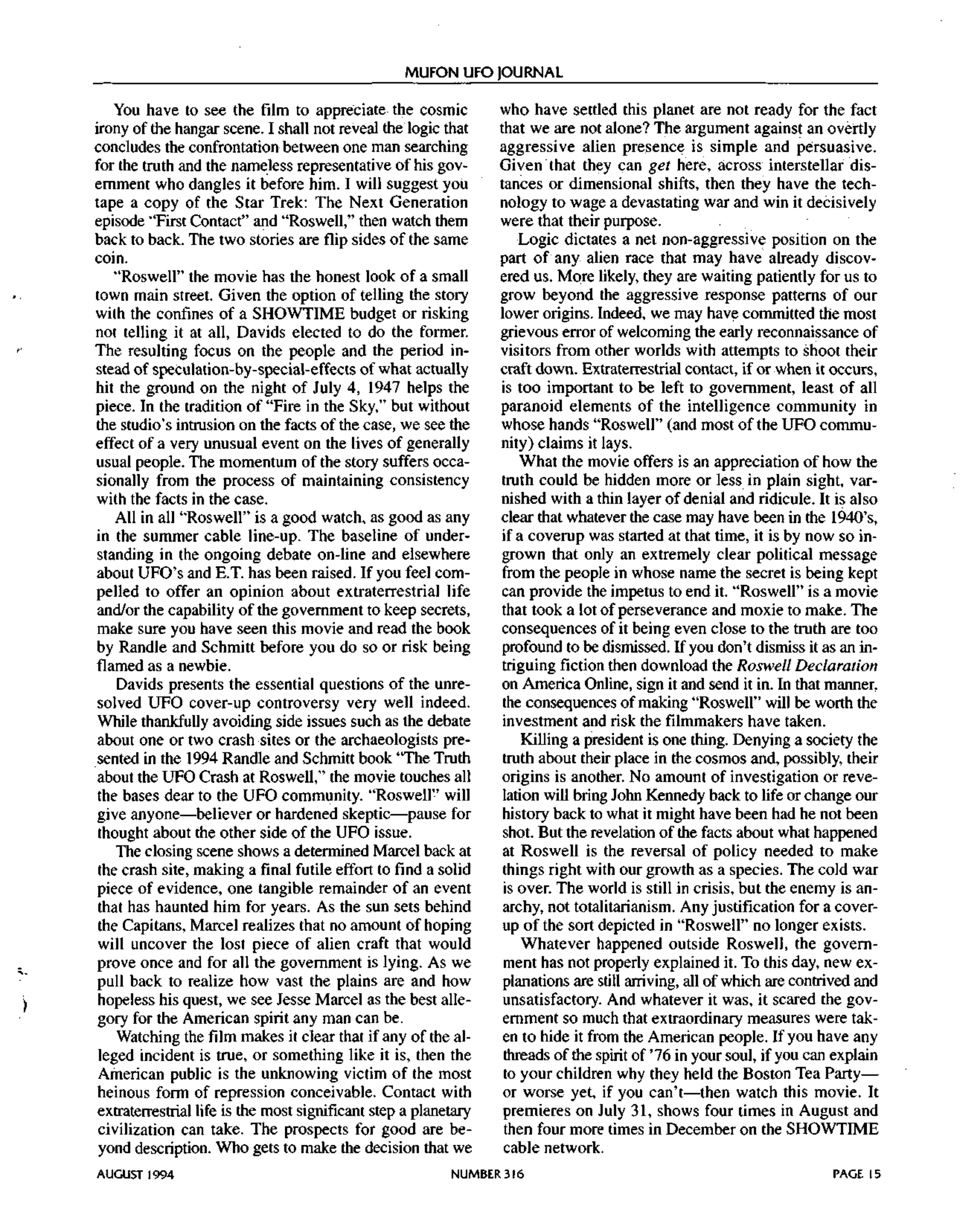 Mufon Ufo Journal 1994 8. August