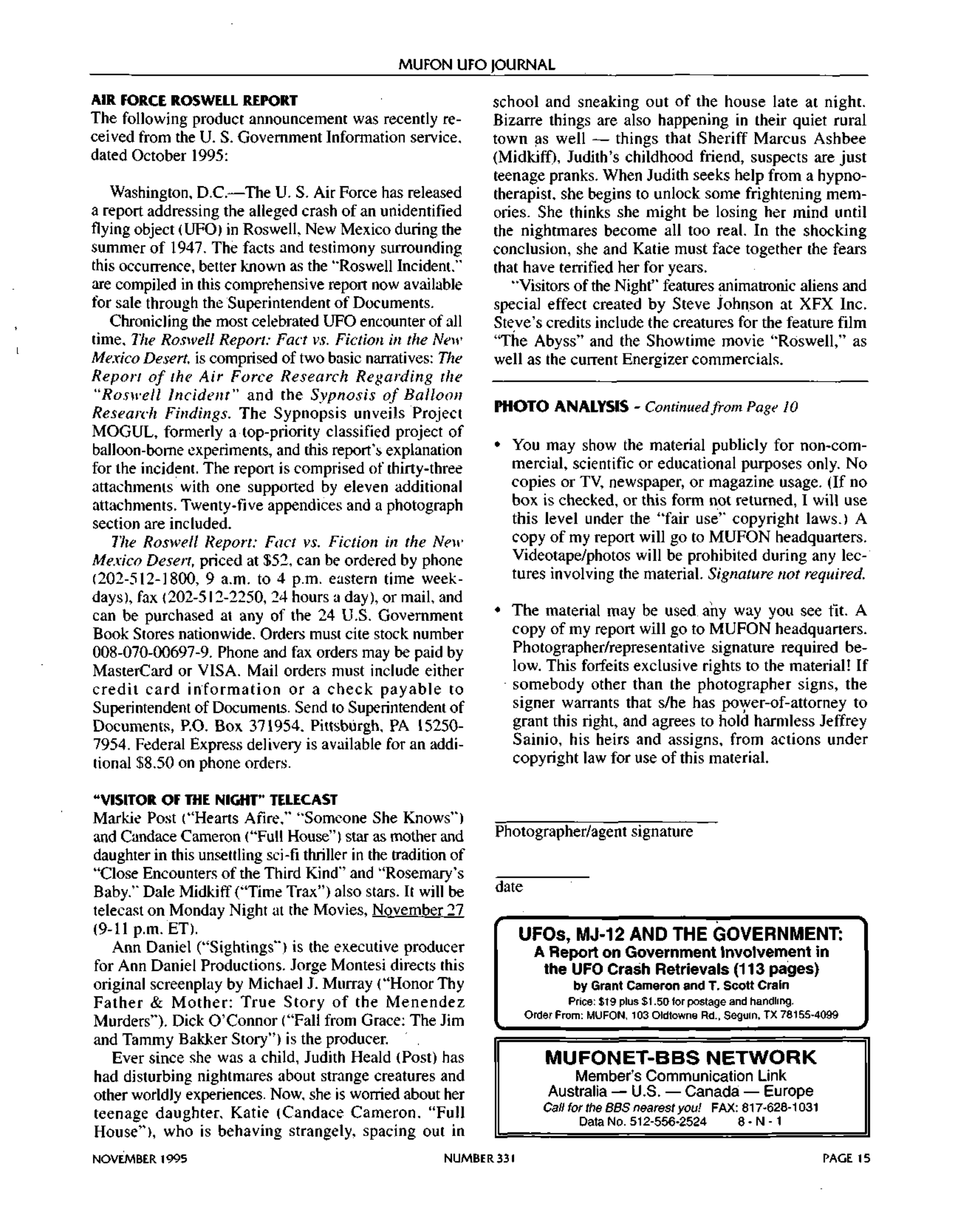 Mufon Ufo Journal 1995 11. November