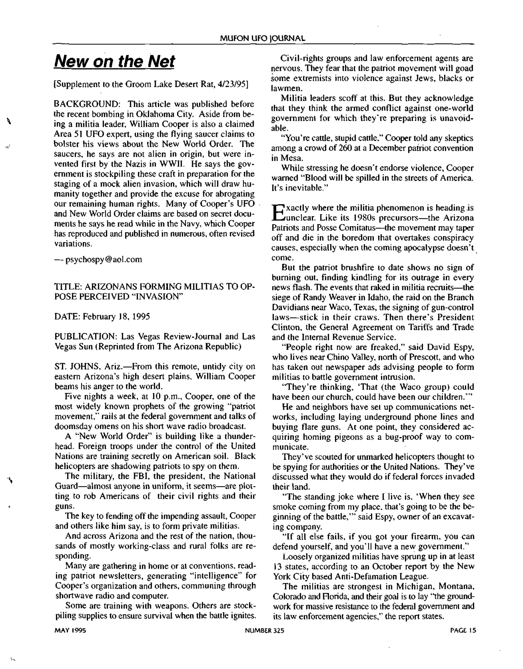 Mufon Ufo Journal 1995 5. May