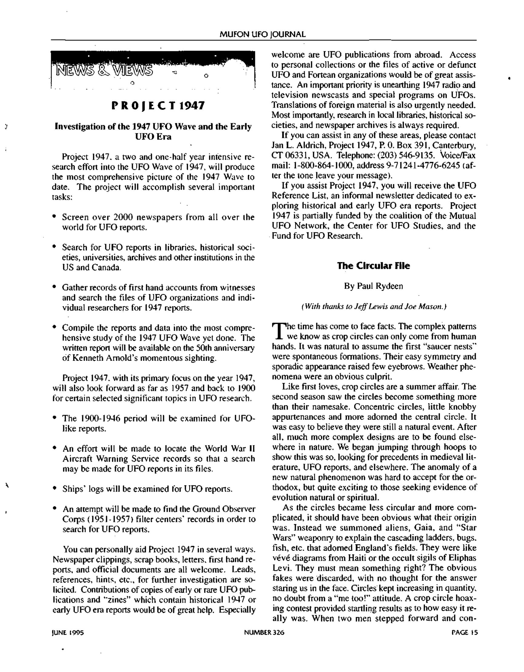 Mufon Ufo Journal 1995 6. June
