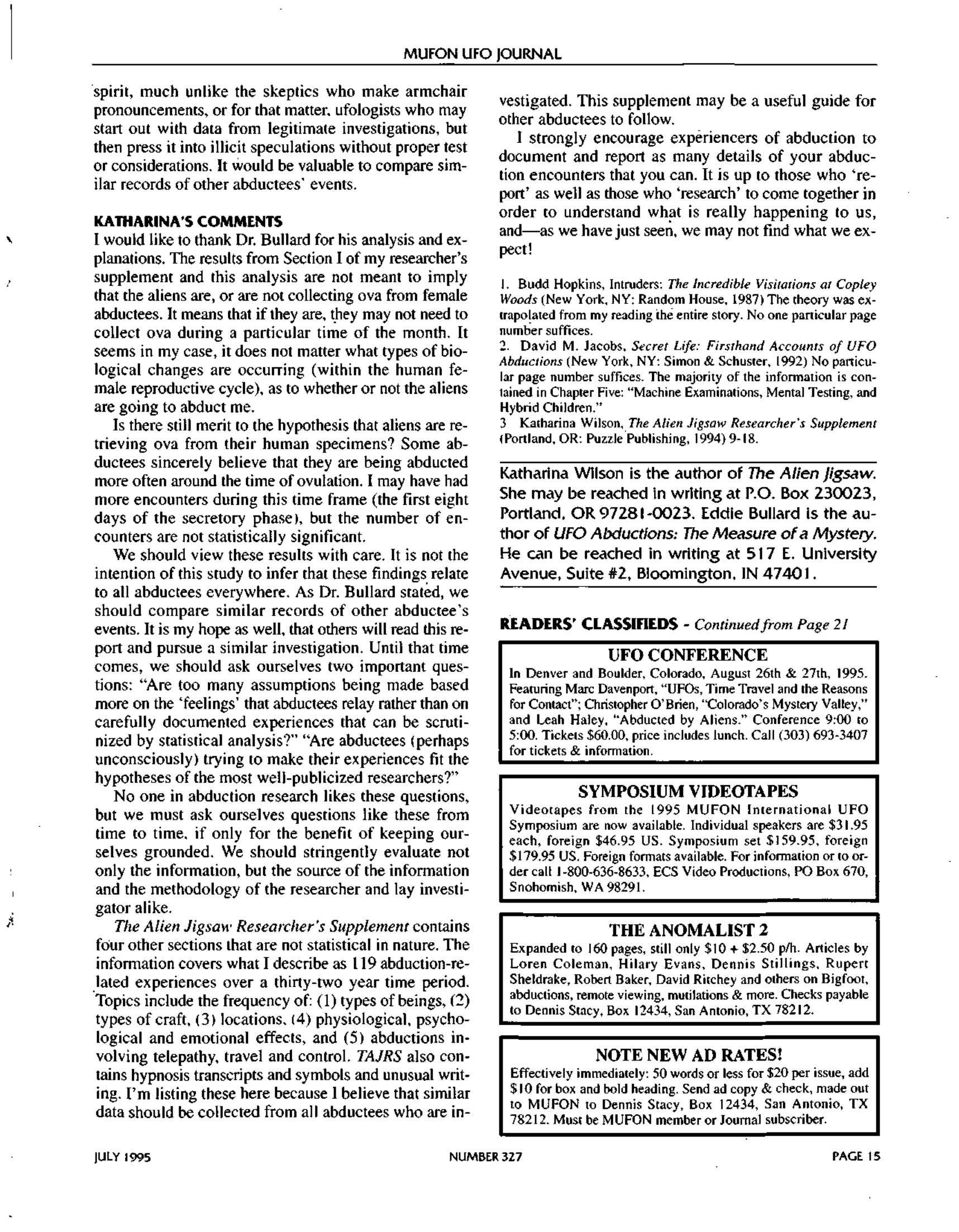 Mufon Ufo Journal 1995 7. July