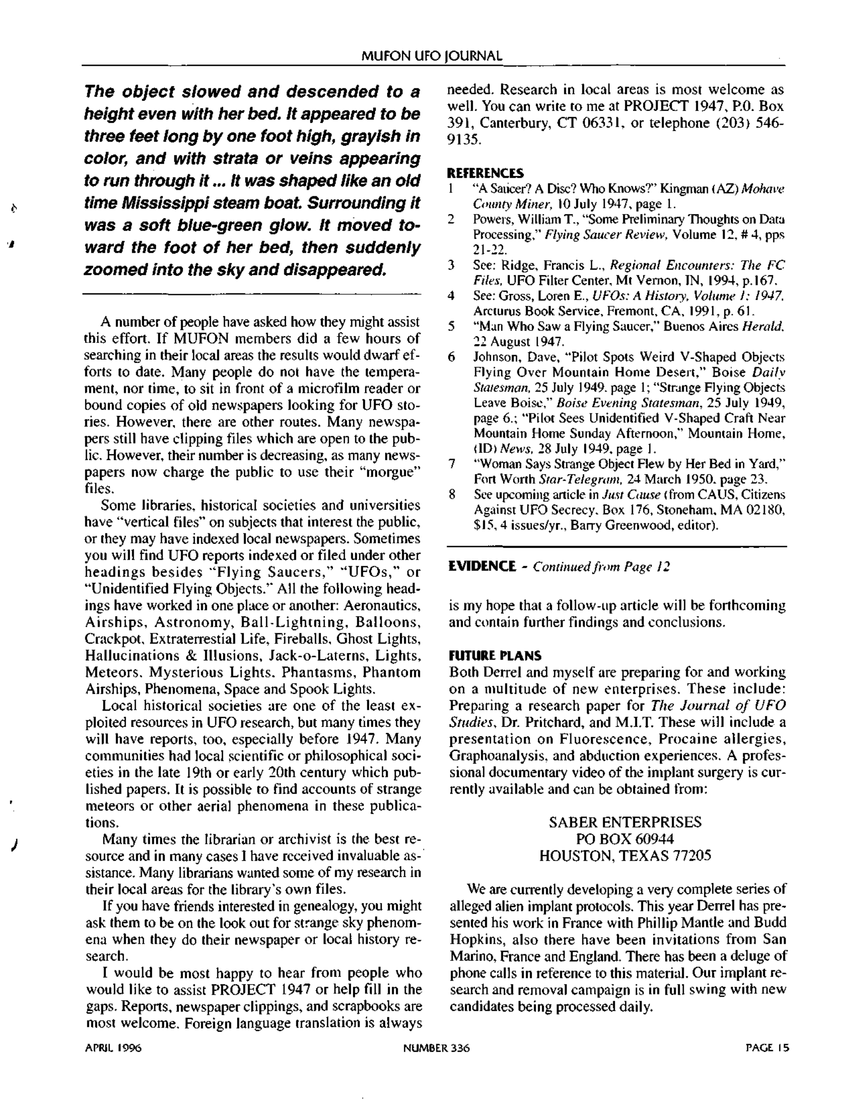 Mufon Ufo Journal 1996 4. April