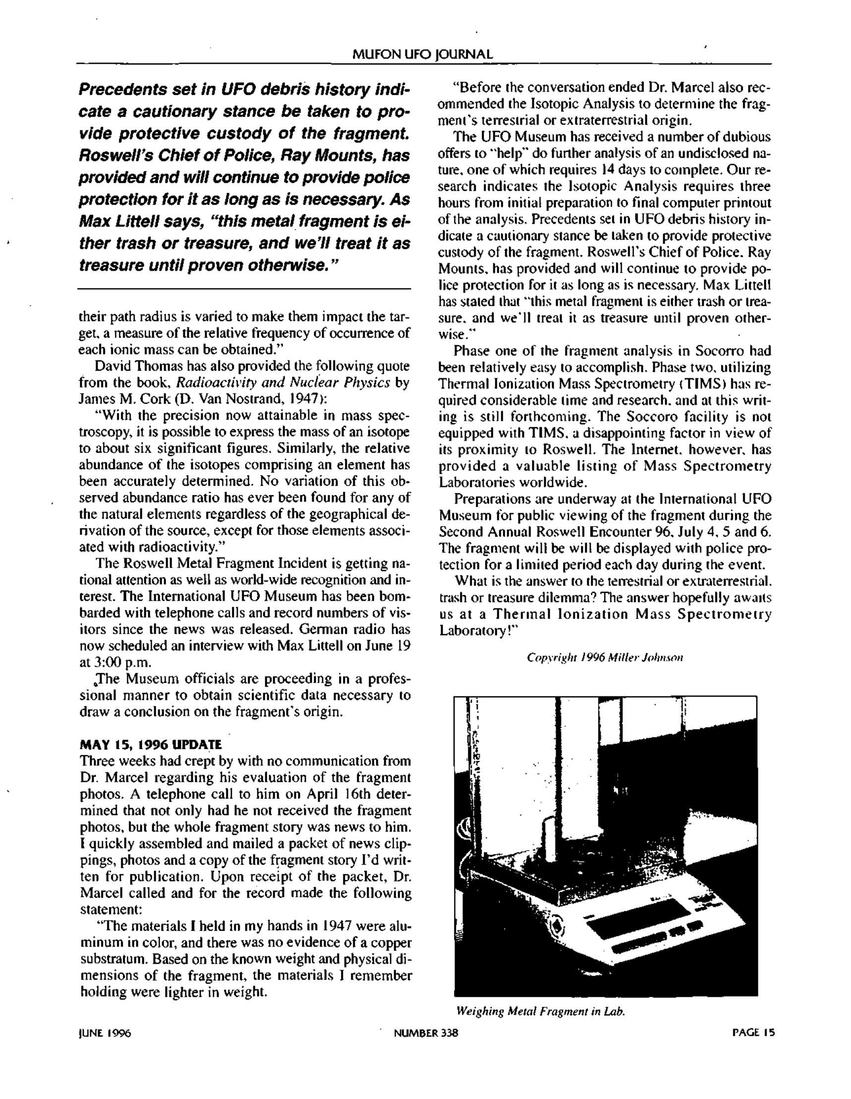 Mufon Ufo Journal 1996 6. June