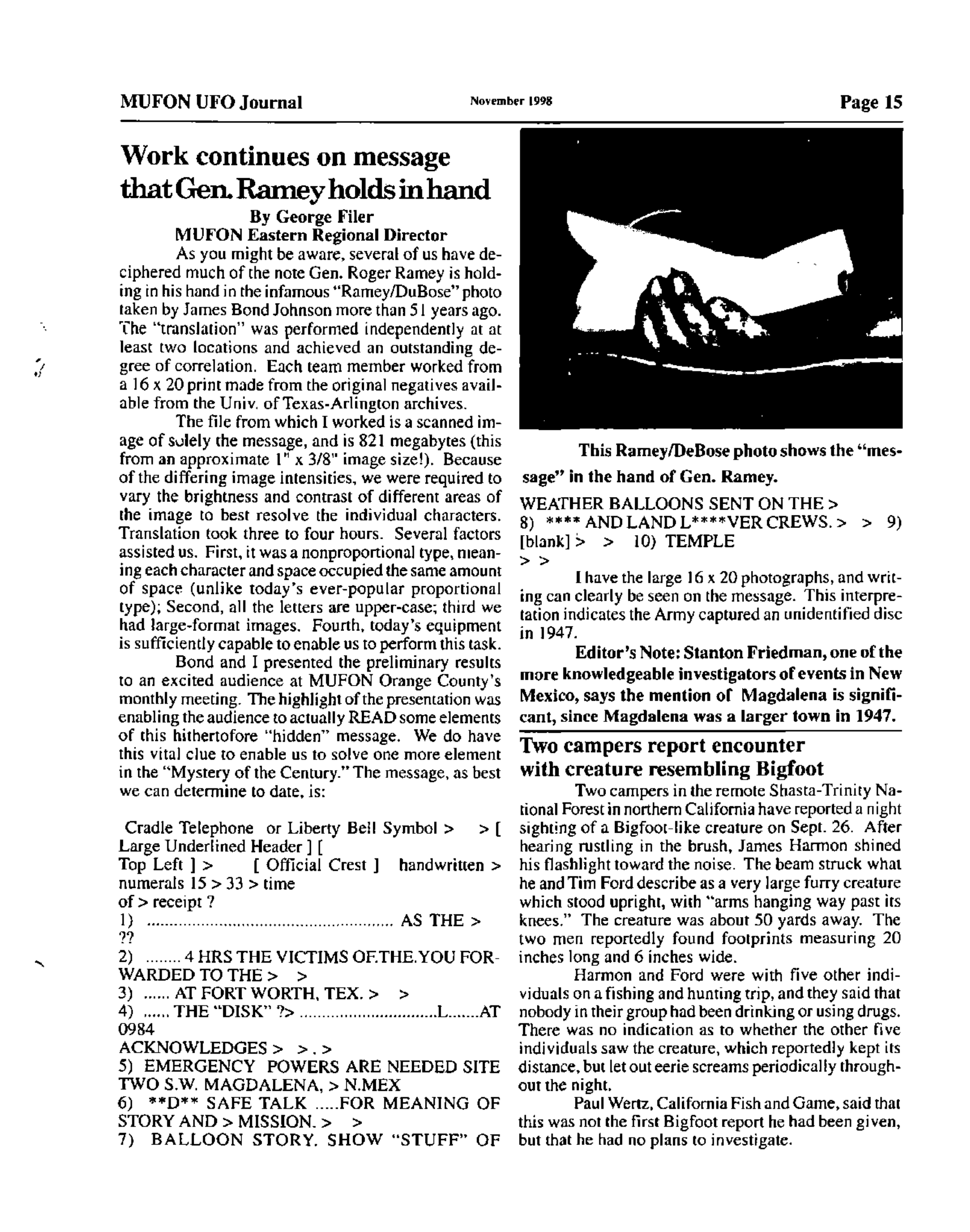 Mufon Ufo Journal 1998 11. November