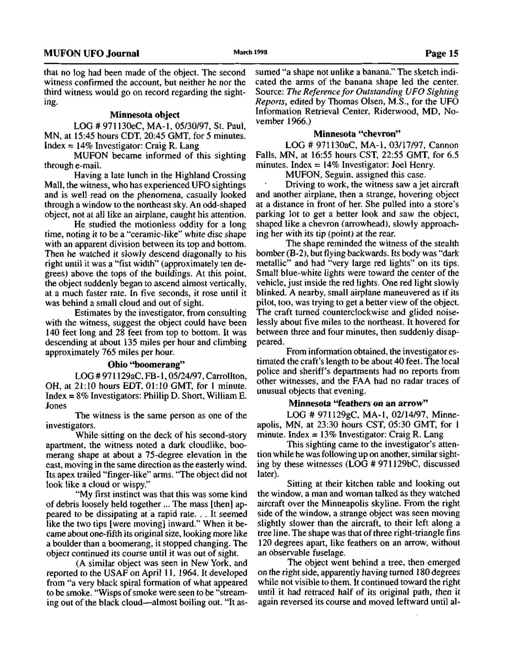 Mufon Ufo Journal 1998 3. March