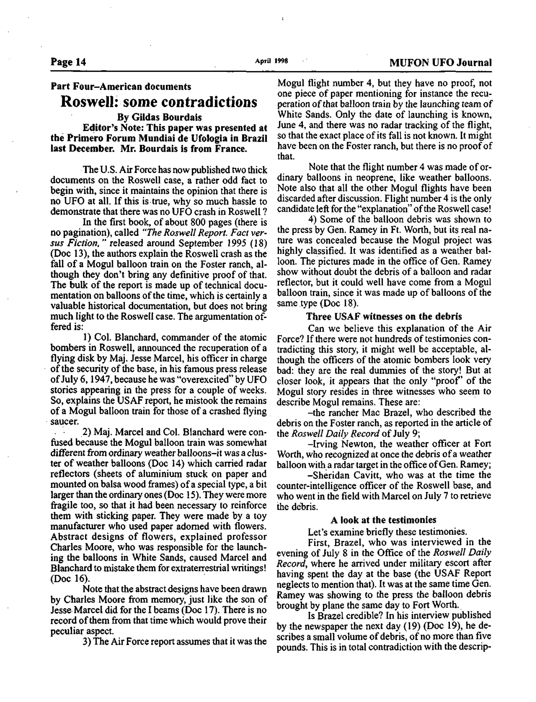 Mufon Ufo Journal 1998 4. April