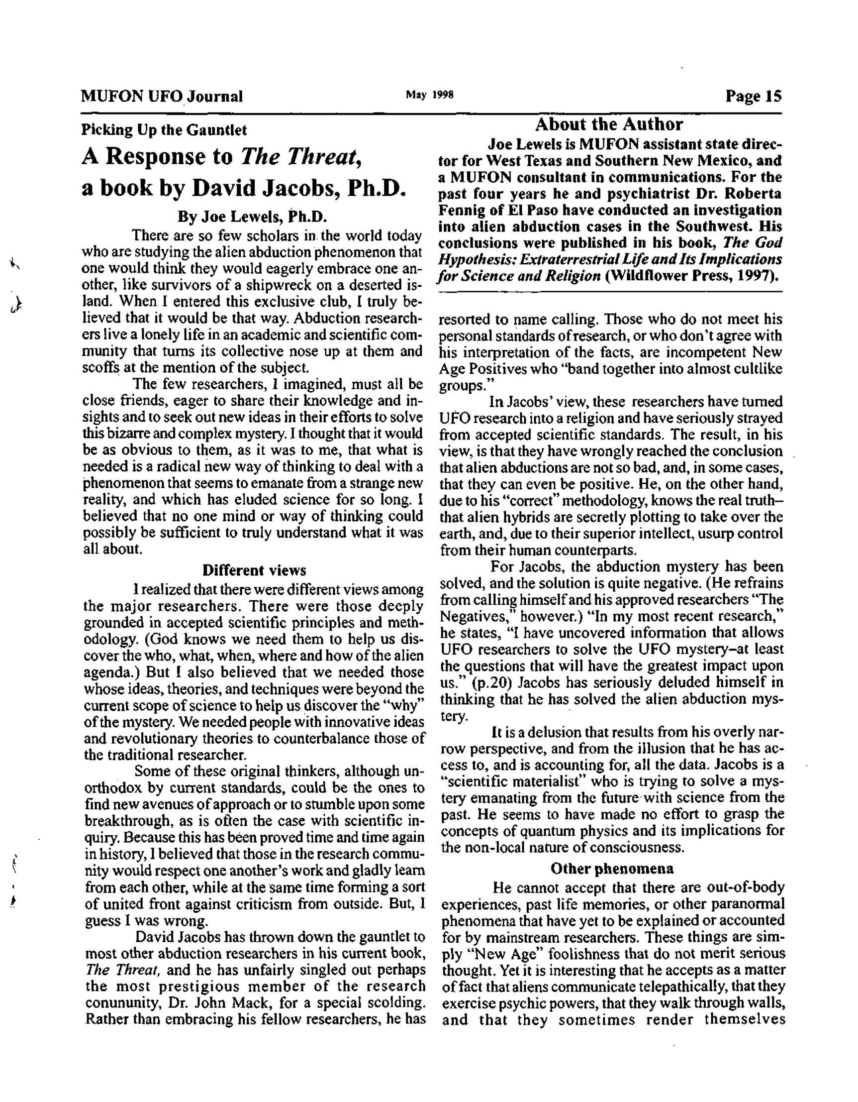 Mufon Ufo Journal 1998 5. May