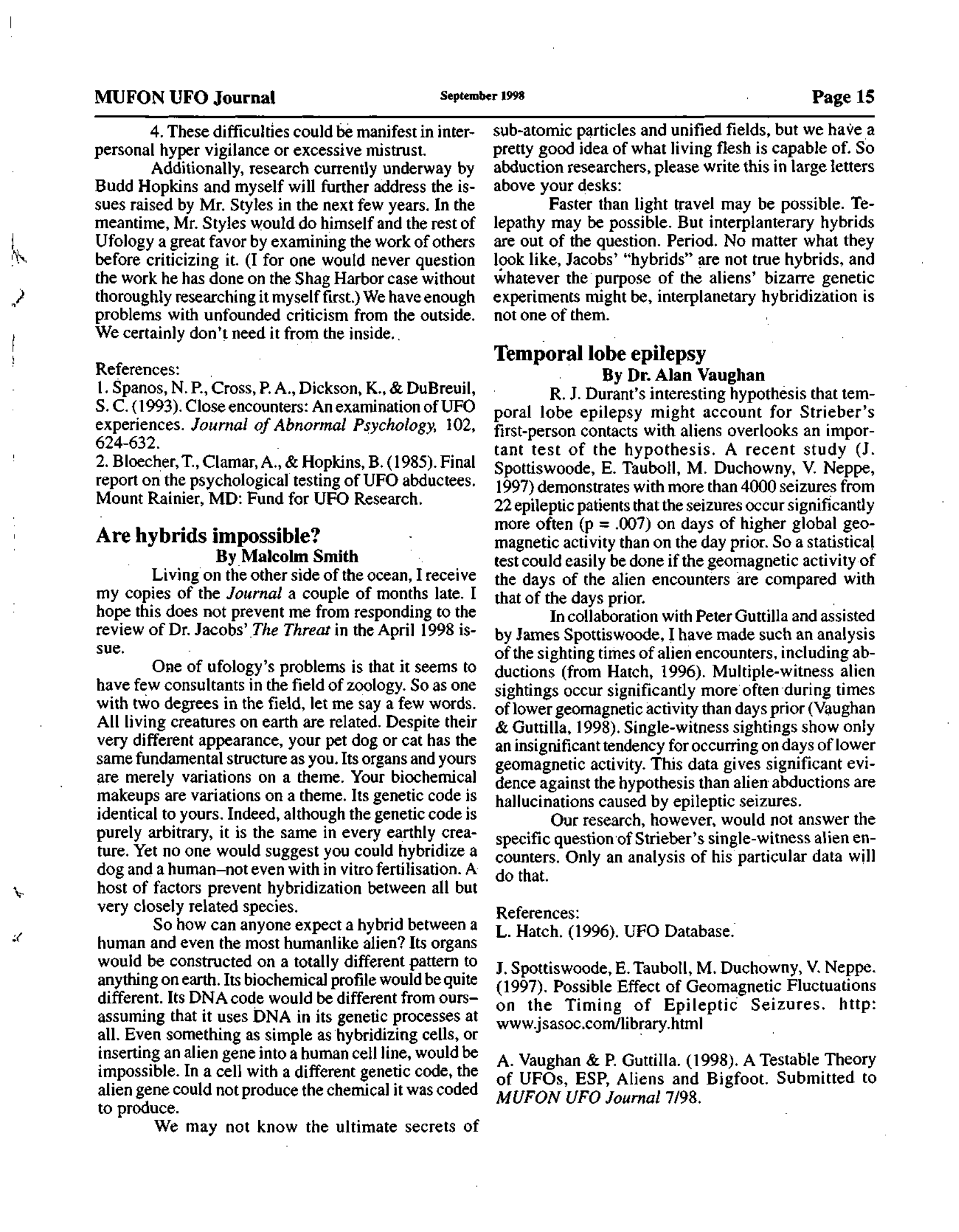 Mufon Ufo Journal 1998 9. September