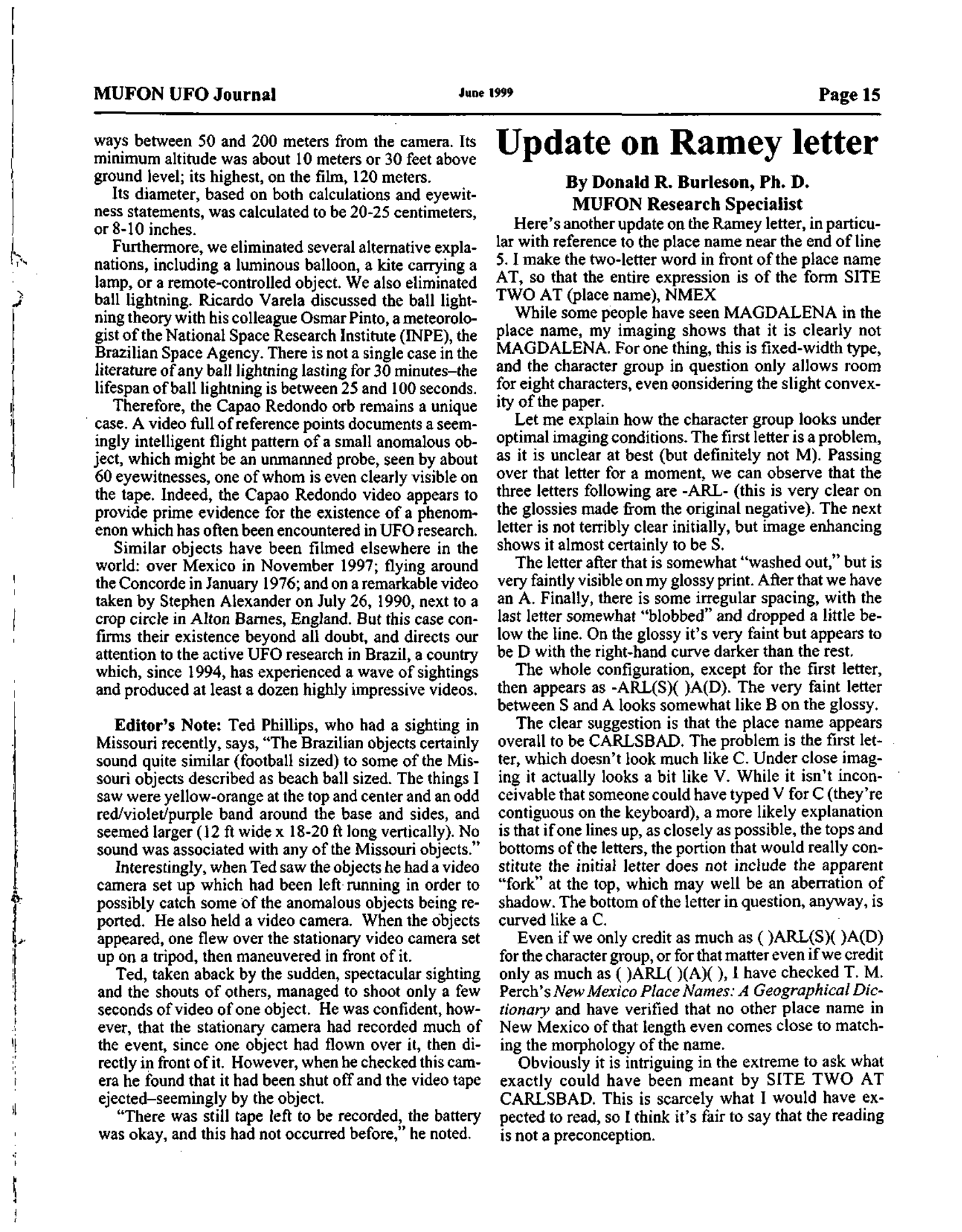 Mufon Ufo Journal 1999 6. June