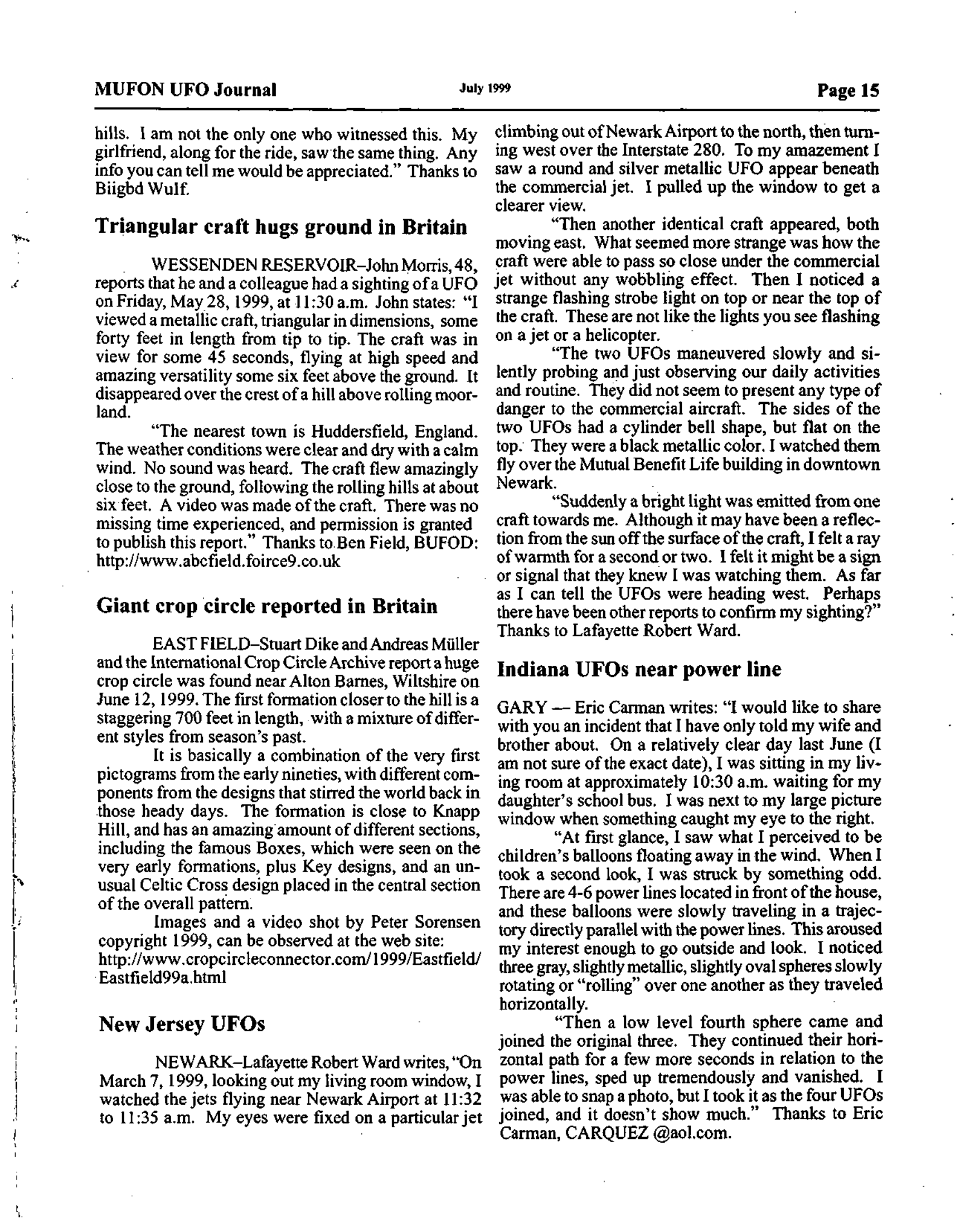 Mufon Ufo Journal 1999 7. July