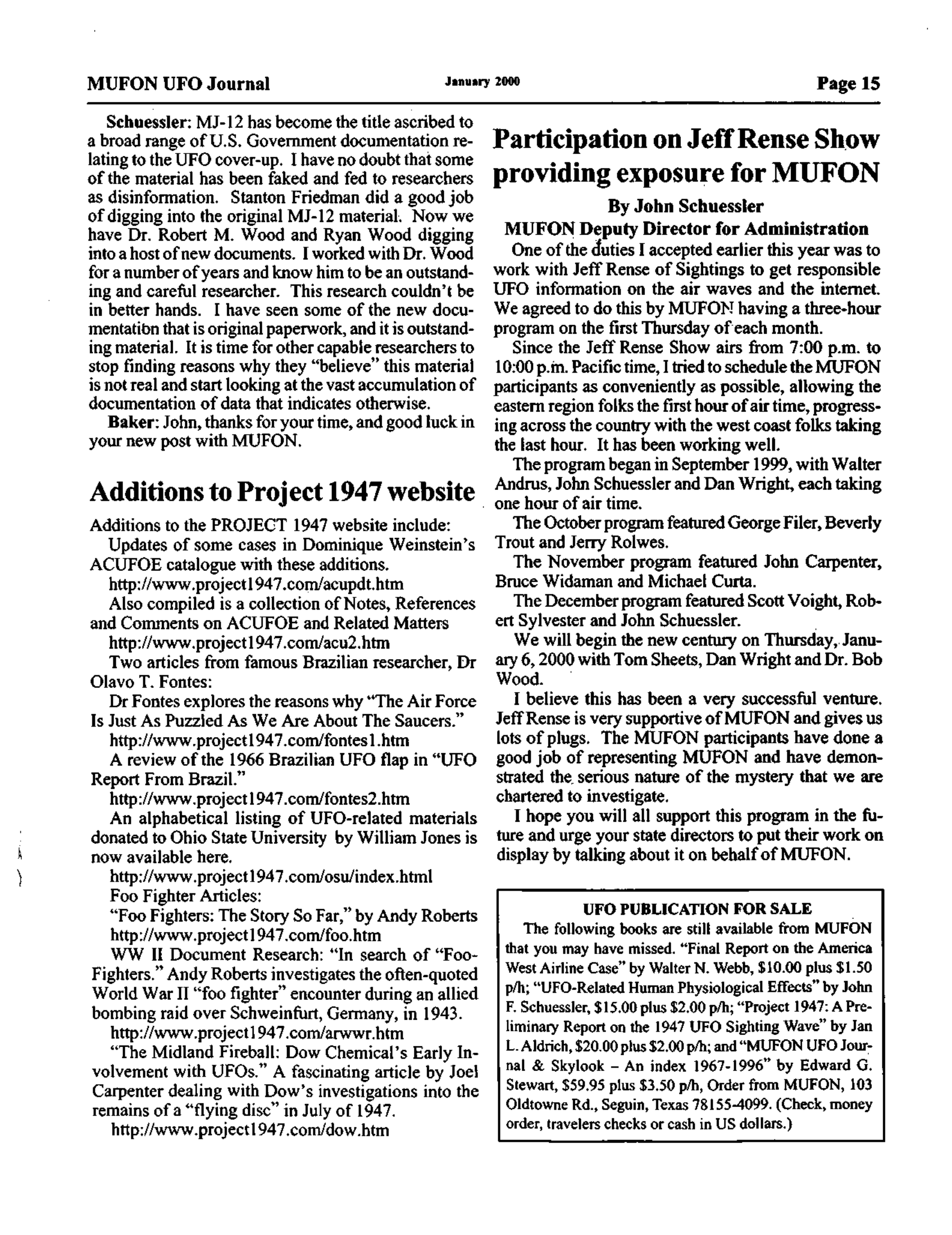 Mufon Ufo Journal 2000 1. January