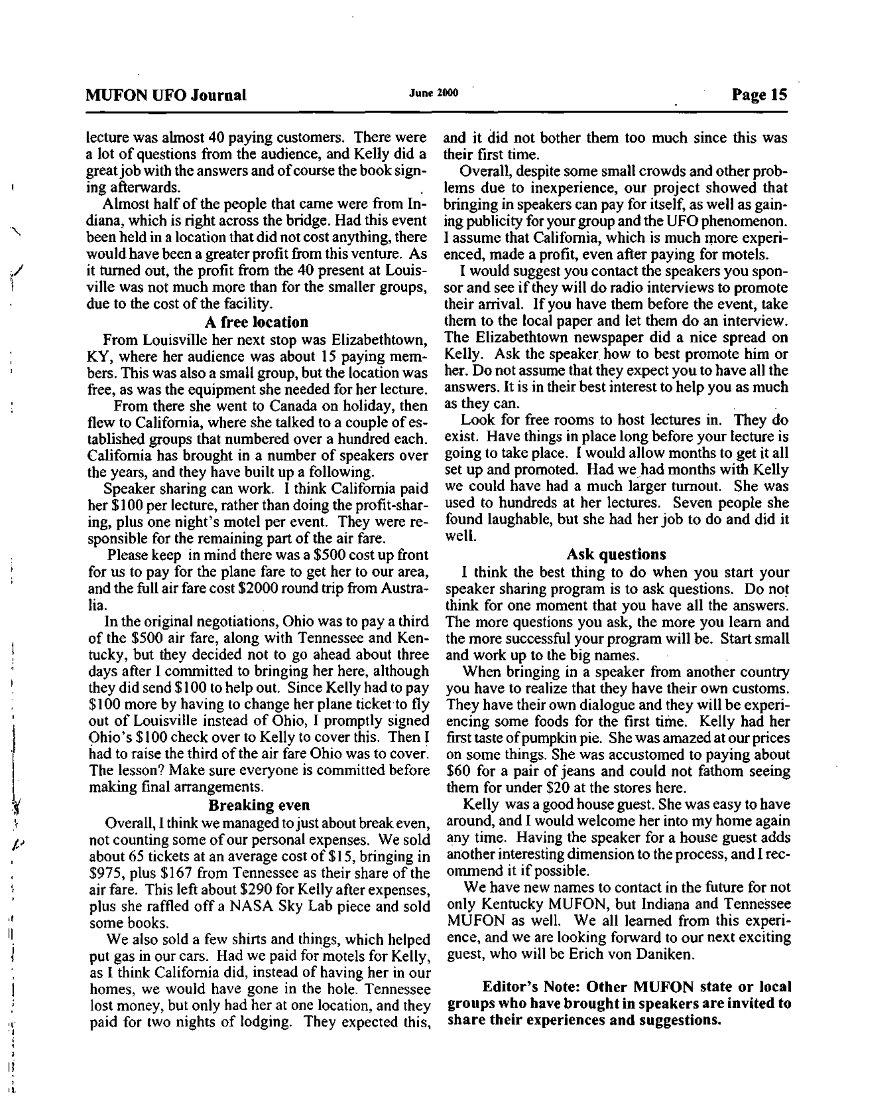 Mufon Ufo Journal 2000 6. June