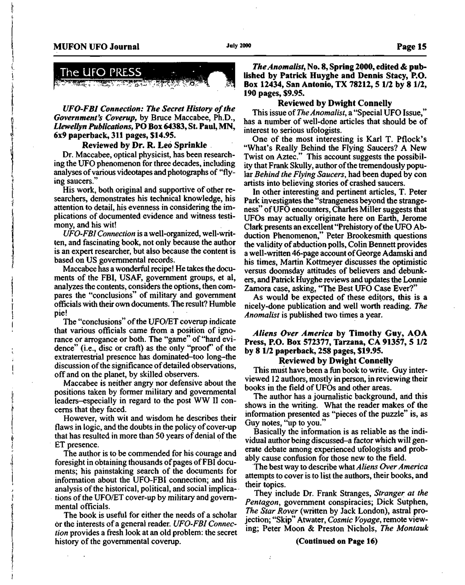 Mufon Ufo Journal 2000 7. July