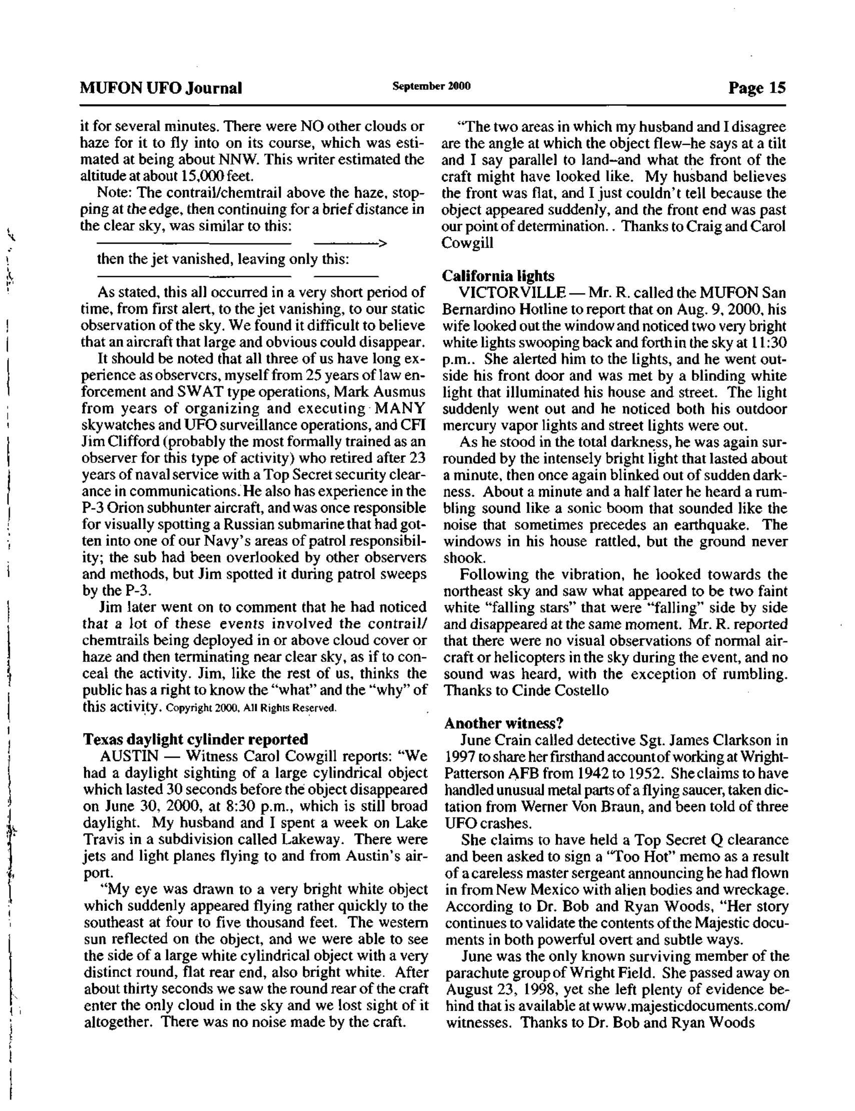 Mufon Ufo Journal 2000 9. September